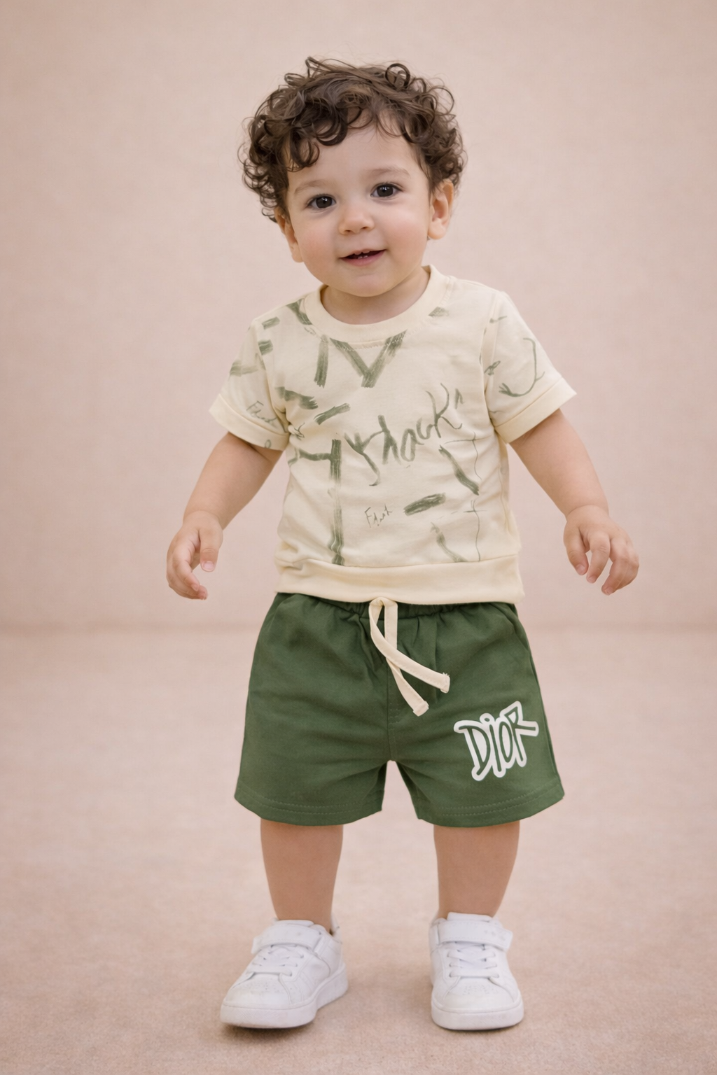 Kids Cream & Rust Orange Co-ord Set with Printed Shorts