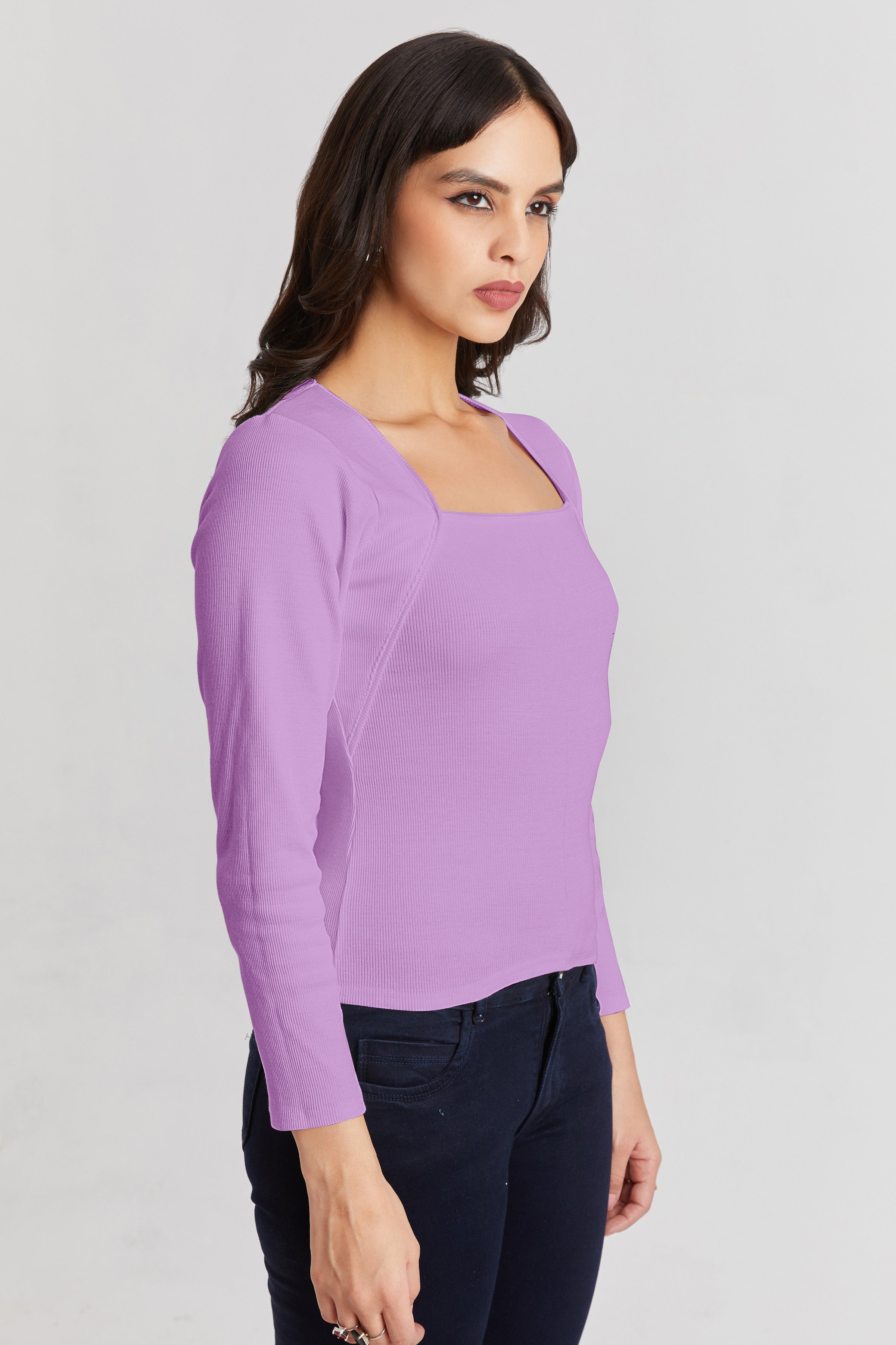Black Ribbed Square Neck Top