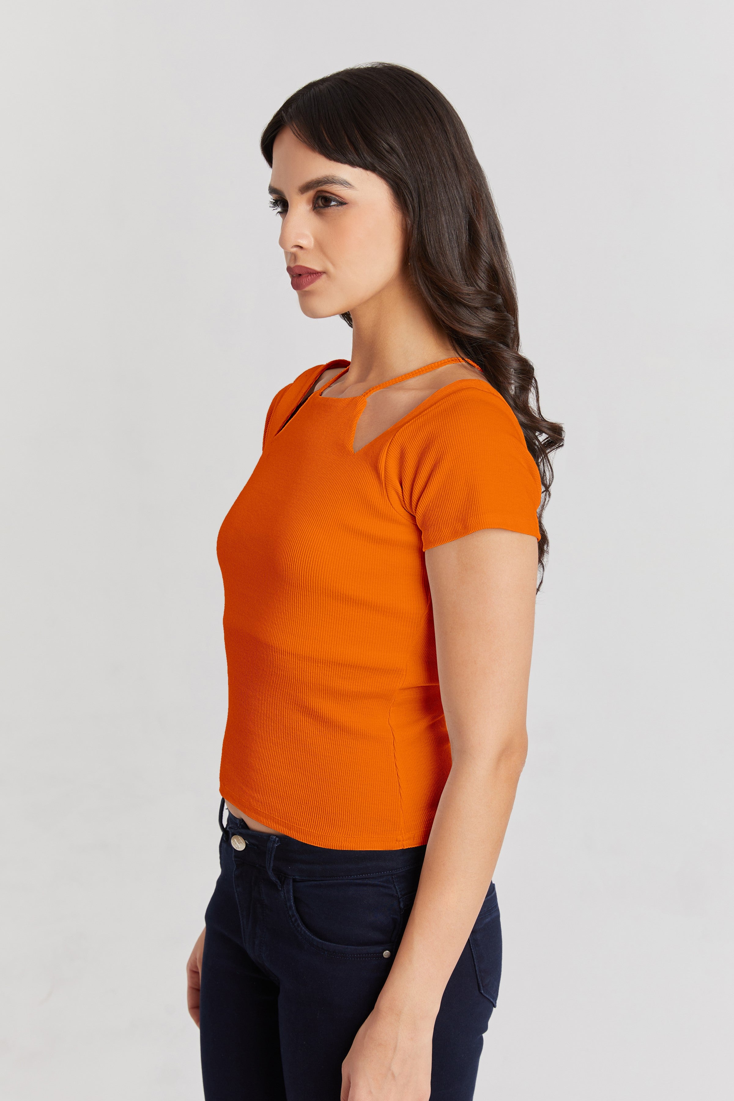 Midnight Black Ribbed Cutout Top