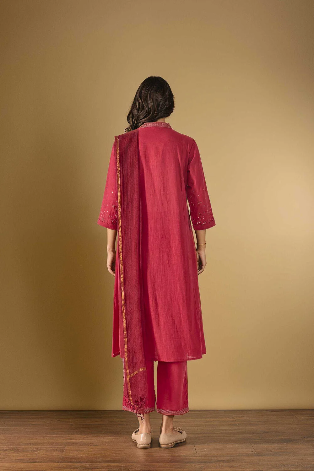 Deep Red Festive Kurta Set with Dupatta