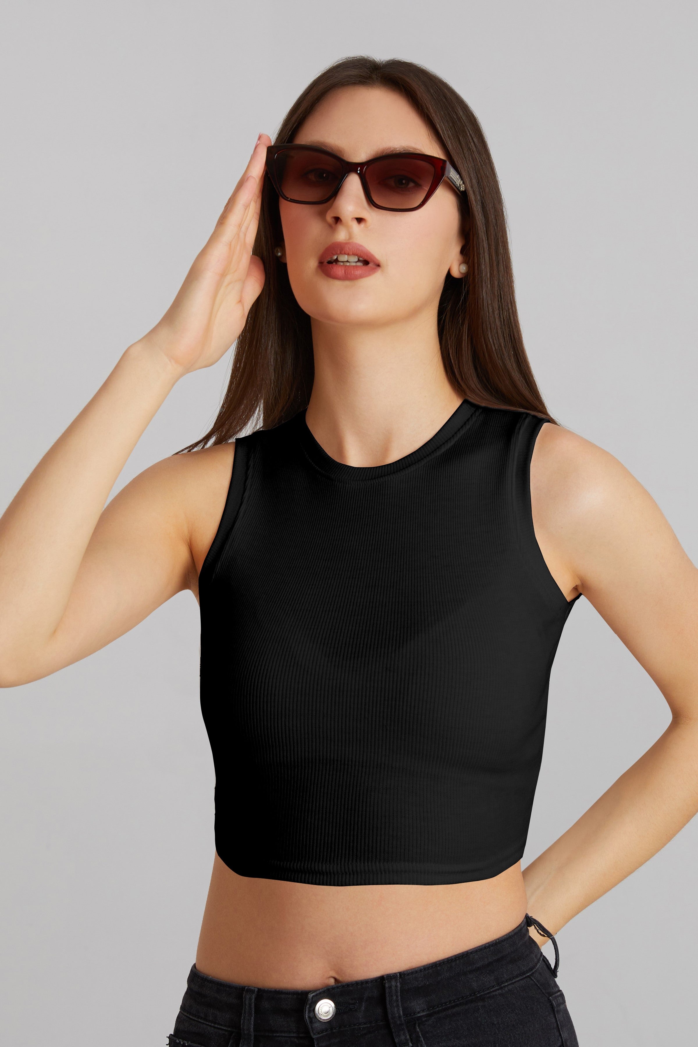Classic Black Ribbed Sleeveless Crop Top