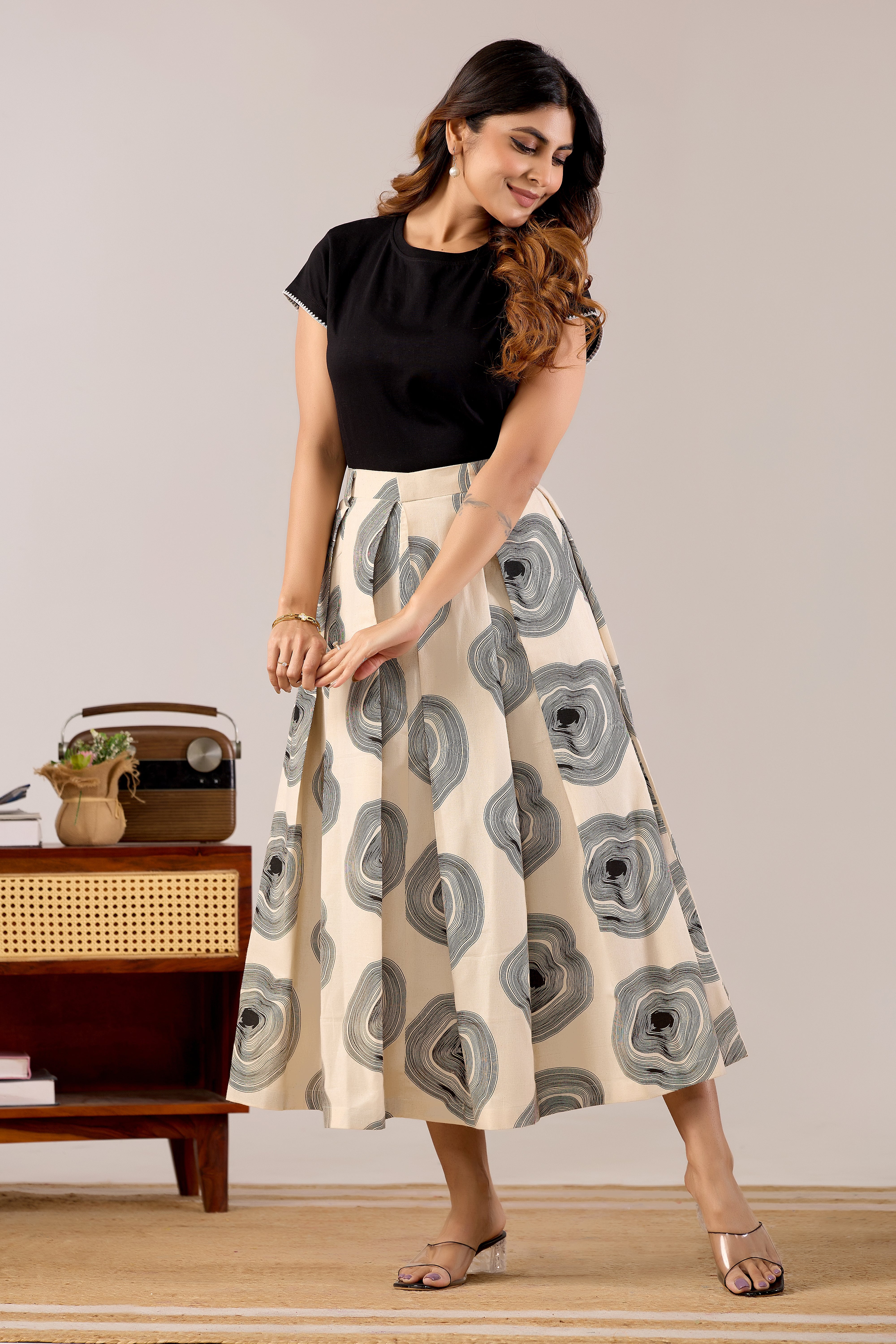Stone Ripple A-Line Midi Skirt