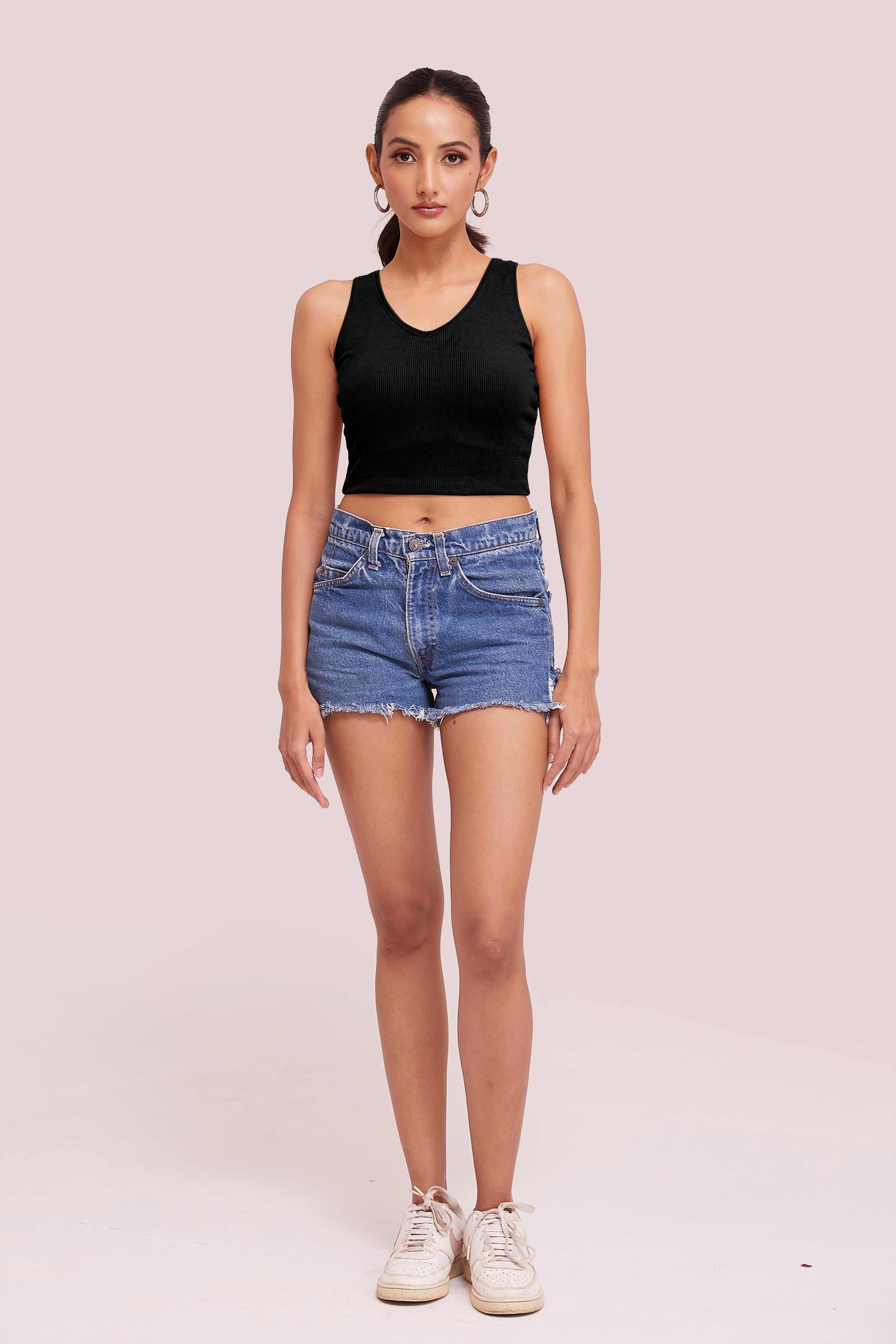 Black Ribbed Scoop Neck Sleeveless Crop Top