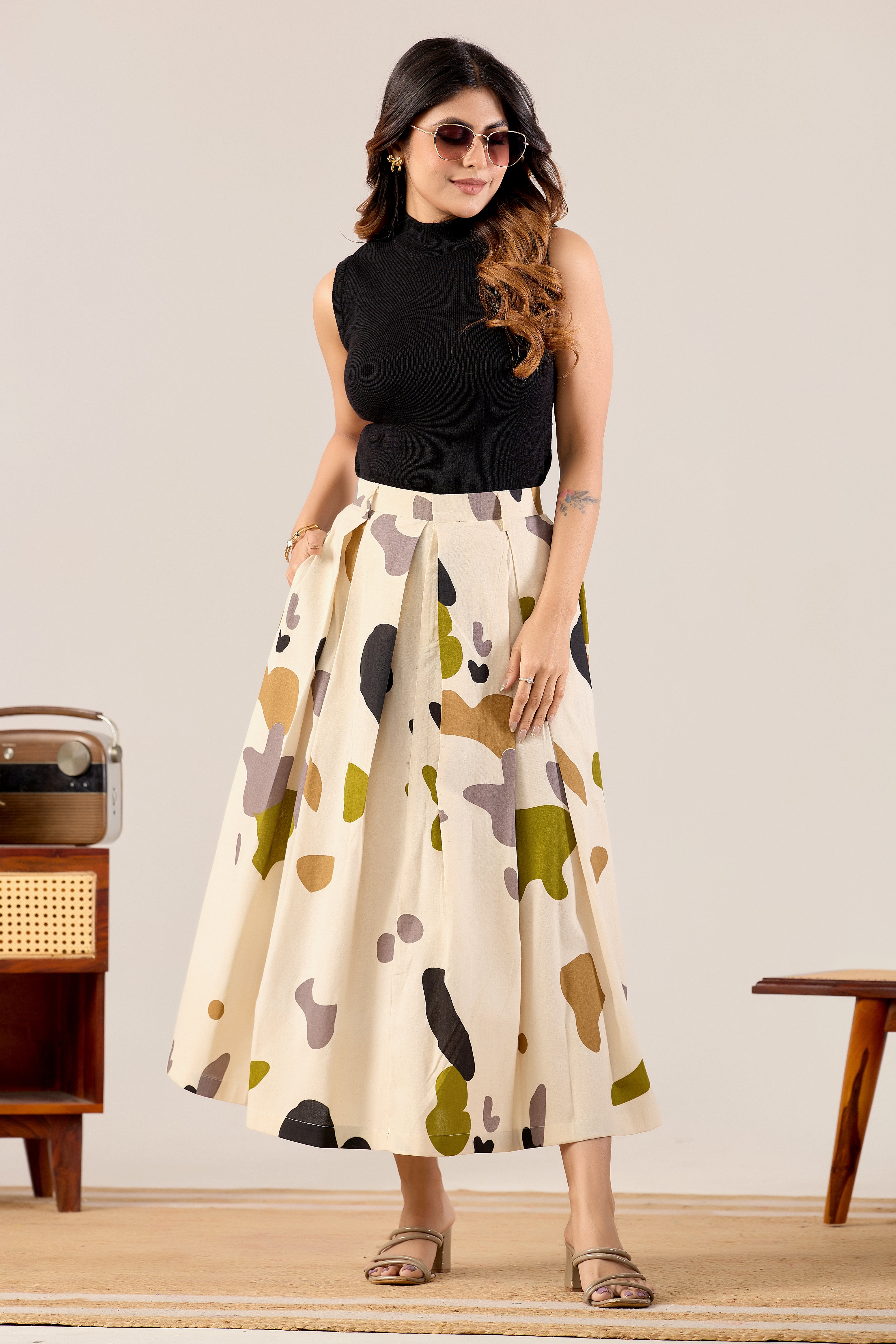 Pebble Pop Printed Midi Skirt