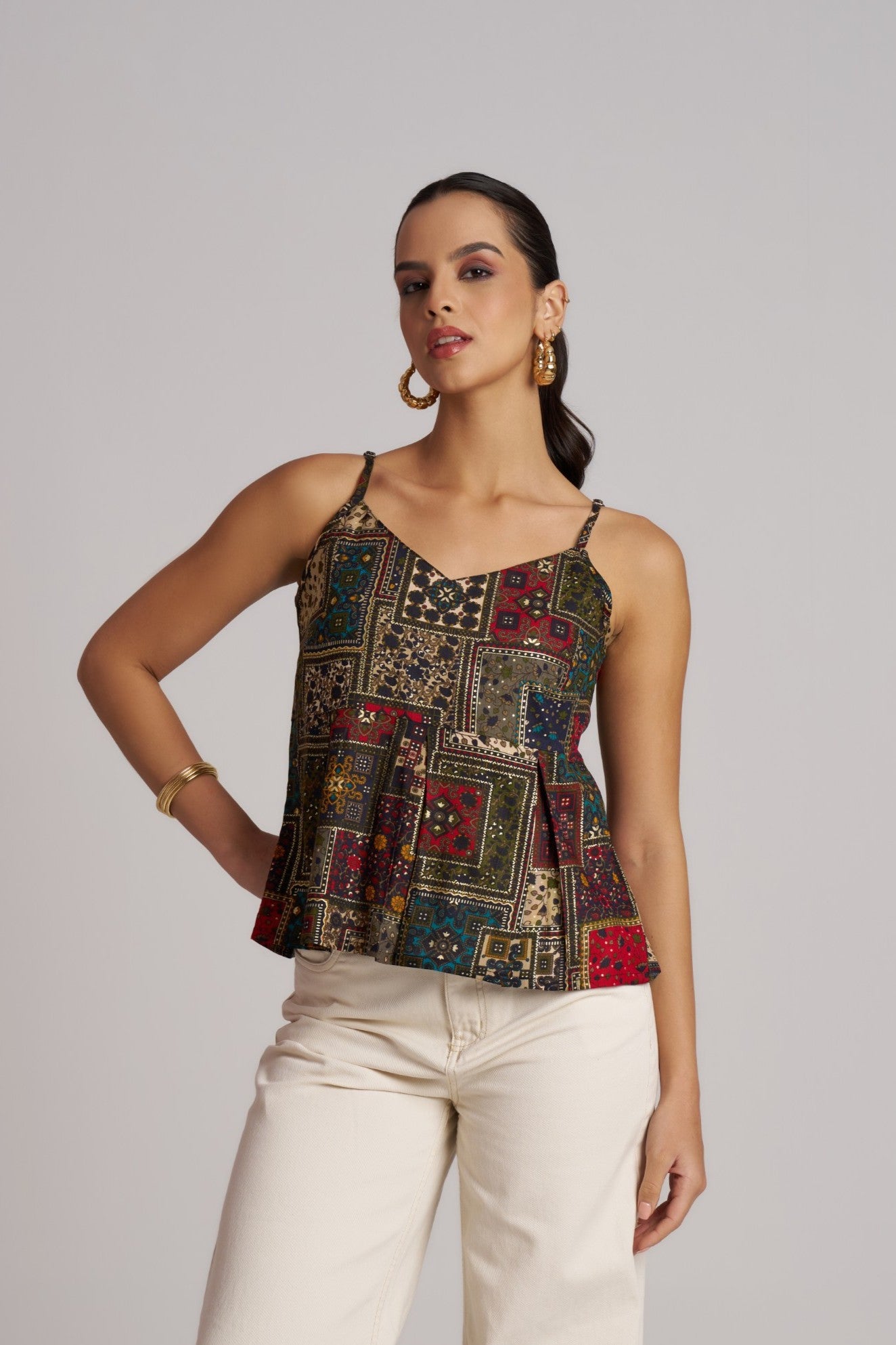 Forest Mosaic Printed Strap Top