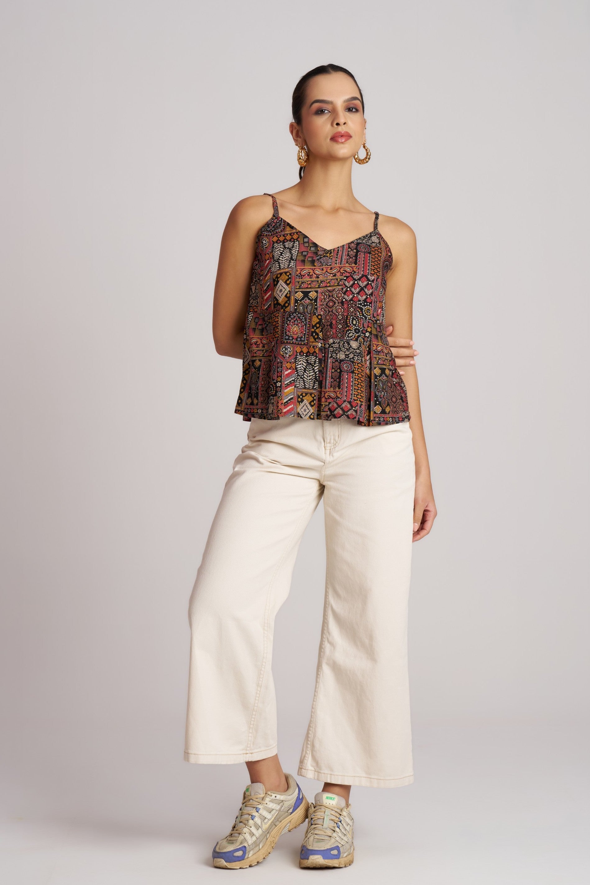 Forest Mosaic Printed Strap Top