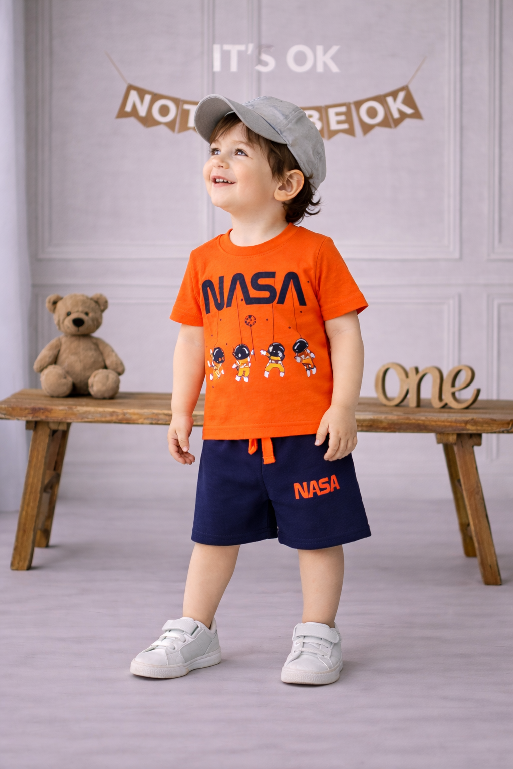 Boys Yellow NASA Printed T-Shirt with Navy Shorts Co-ord Set