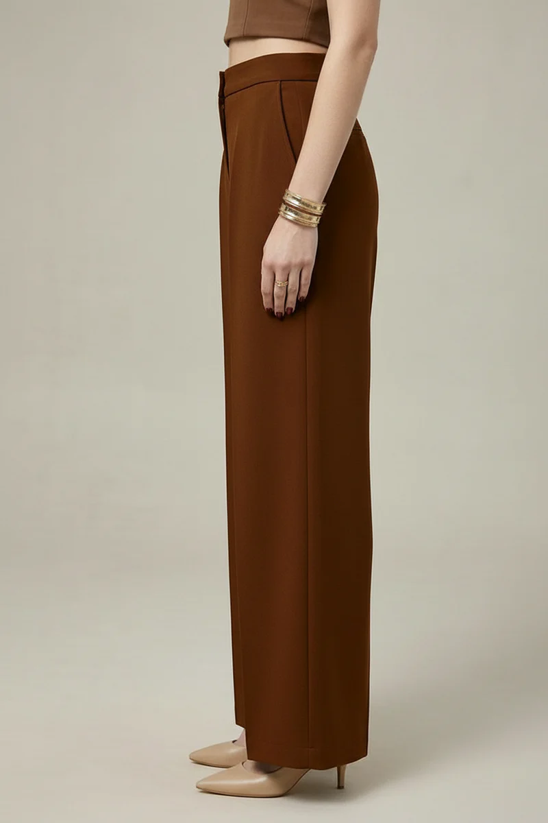 Chic Brown High-Waist Wide Leg Tailored Trousers for Women