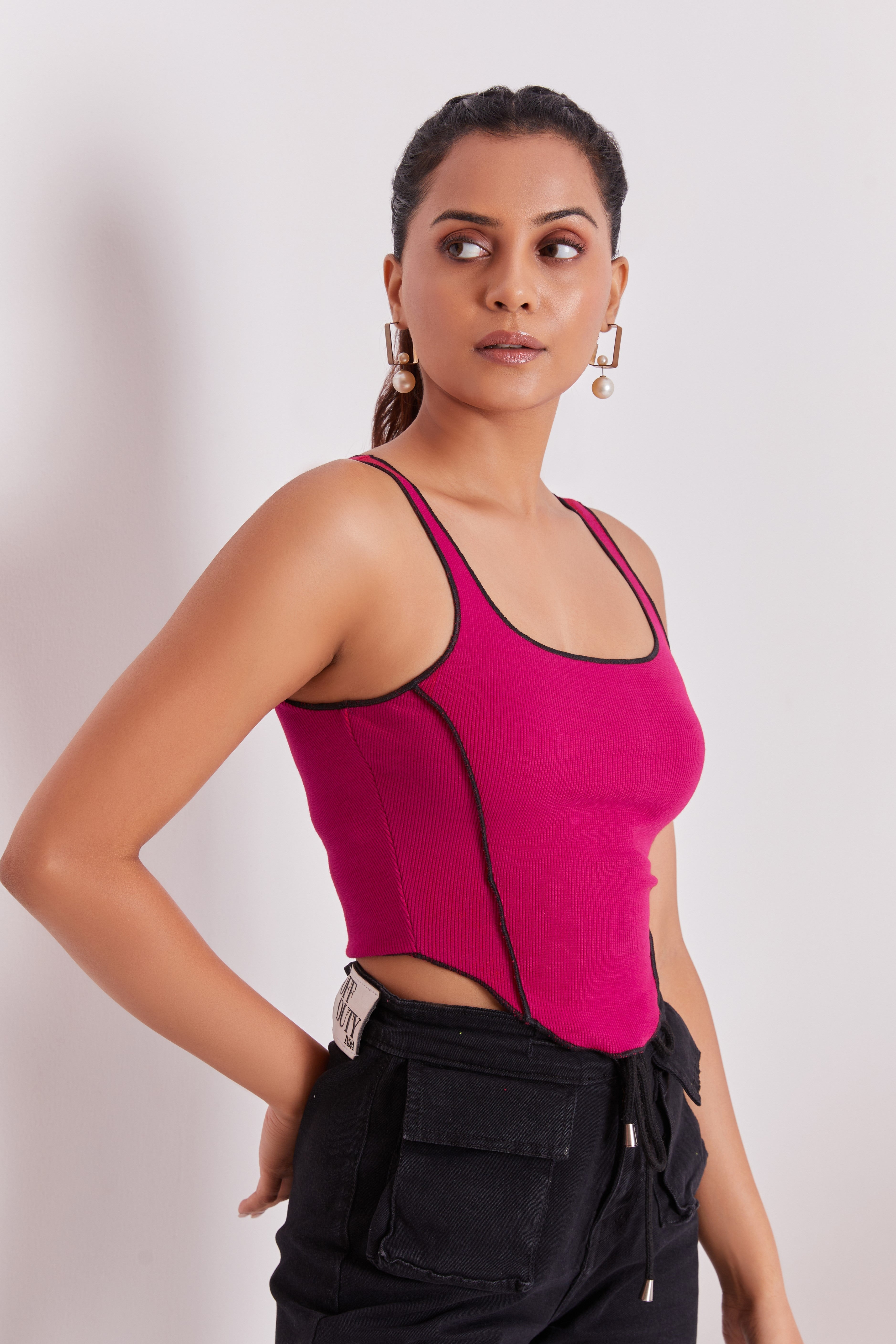 Pink Contrast Stitch Tank Top