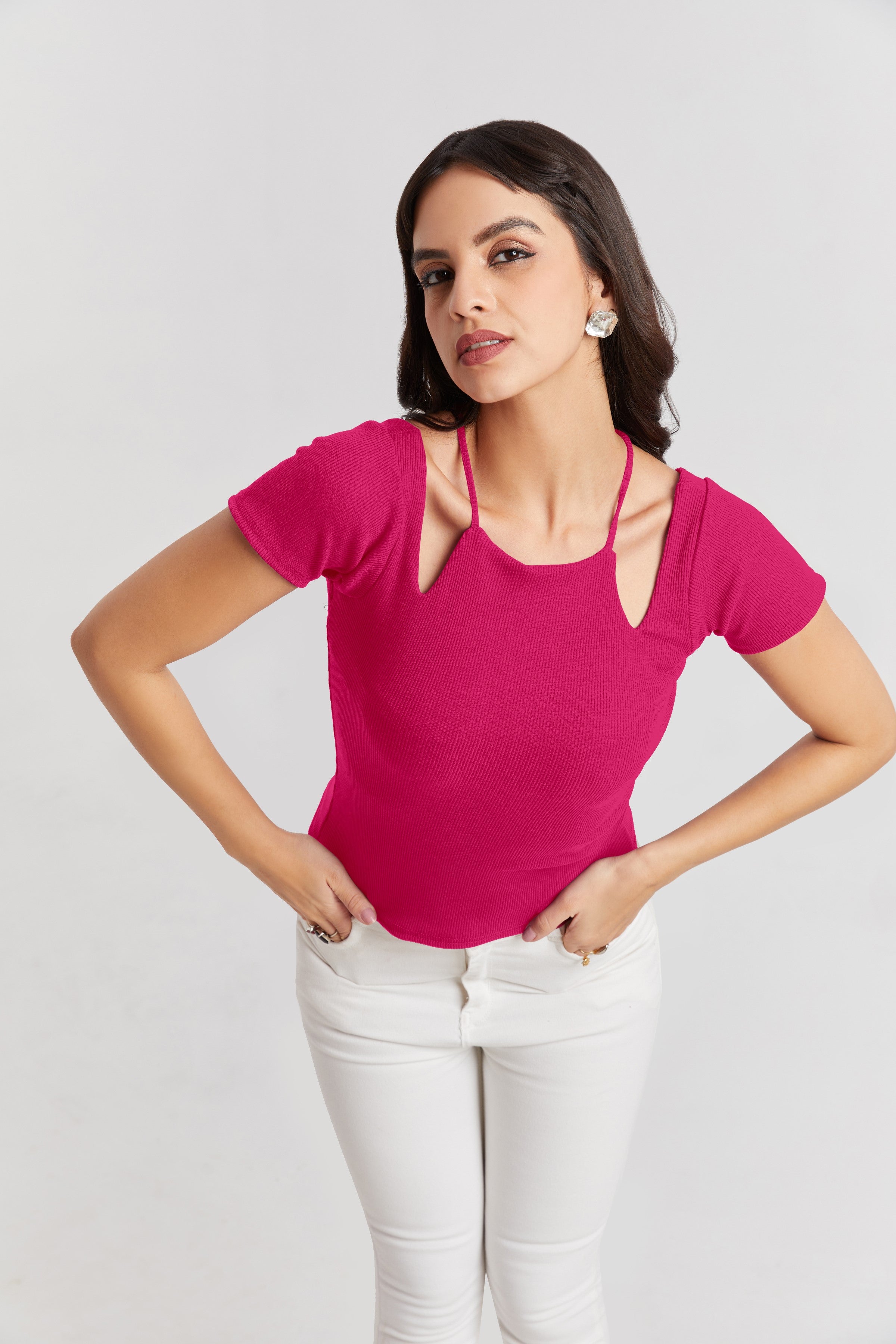 Midnight Black Ribbed Cutout Top
