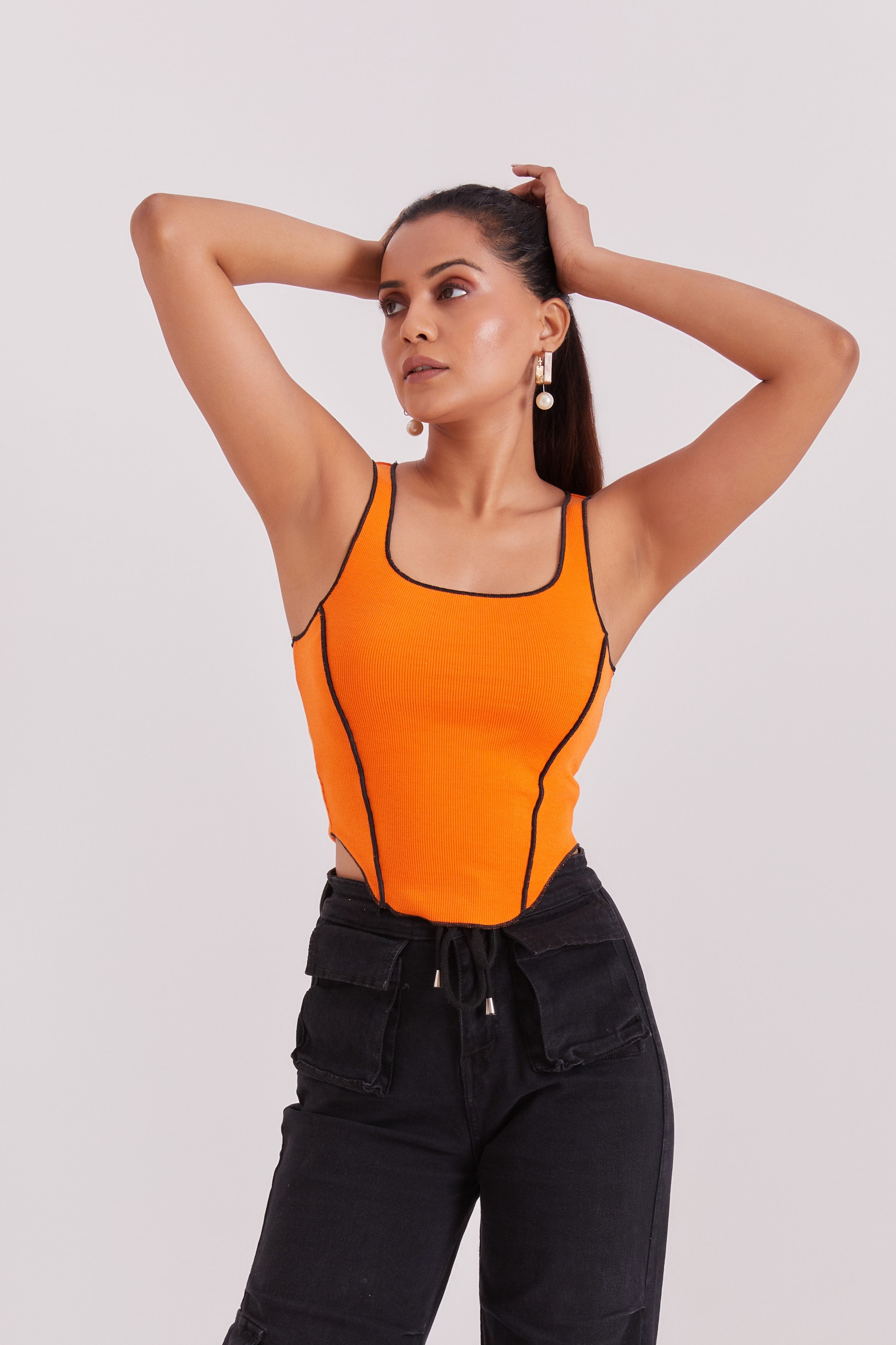 Orange Contrast Stitch Tank Top