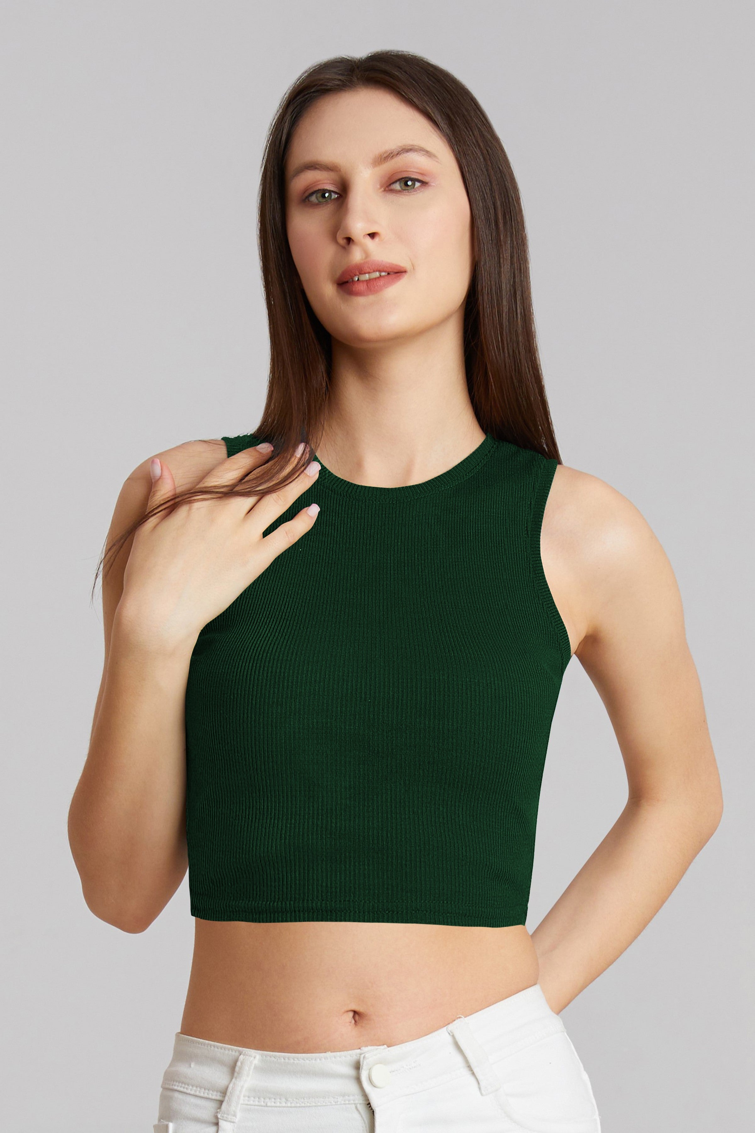 Bright Orange Ribbed Sleeveless Crop Top