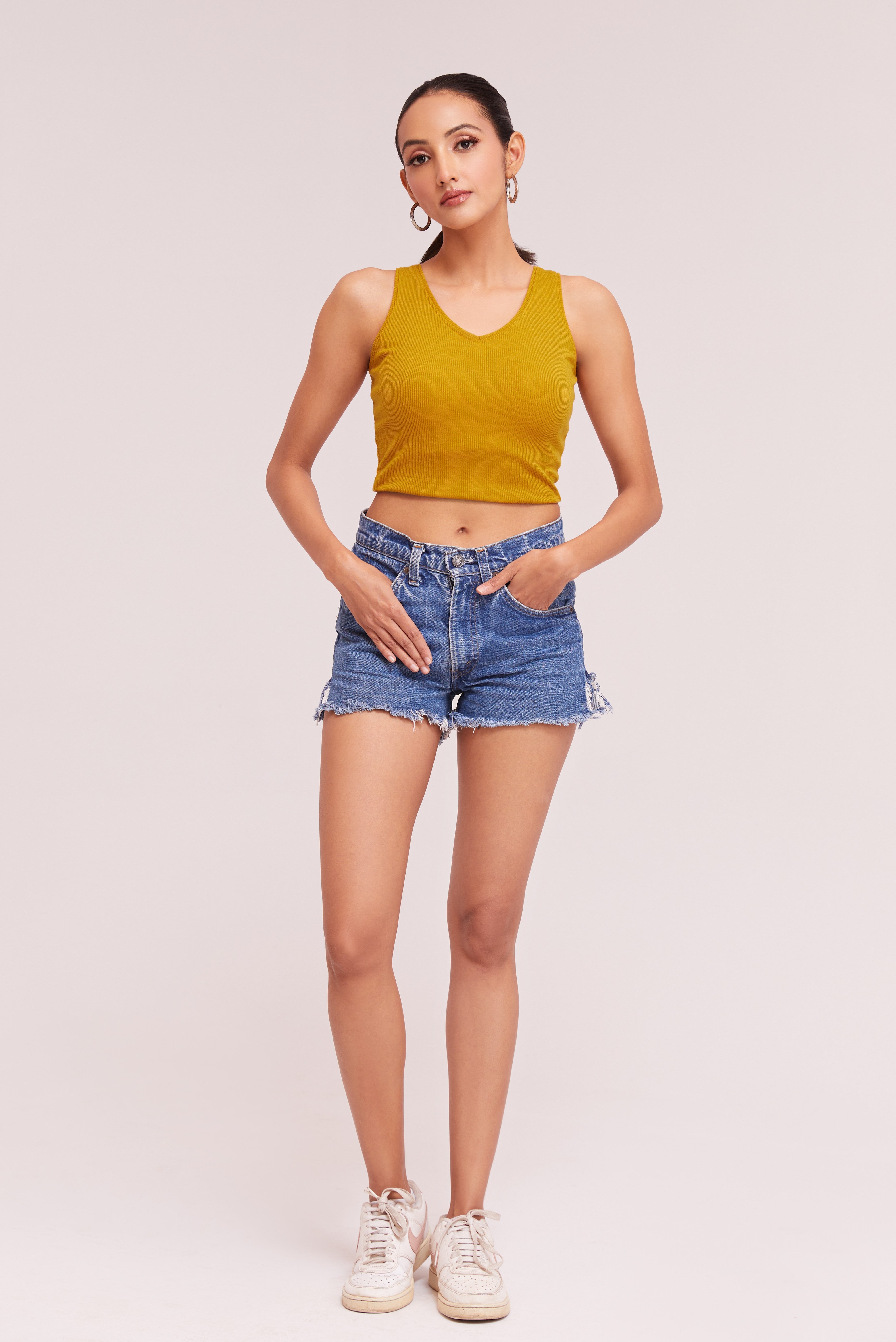 Black Ribbed Scoop Neck Sleeveless Crop Top