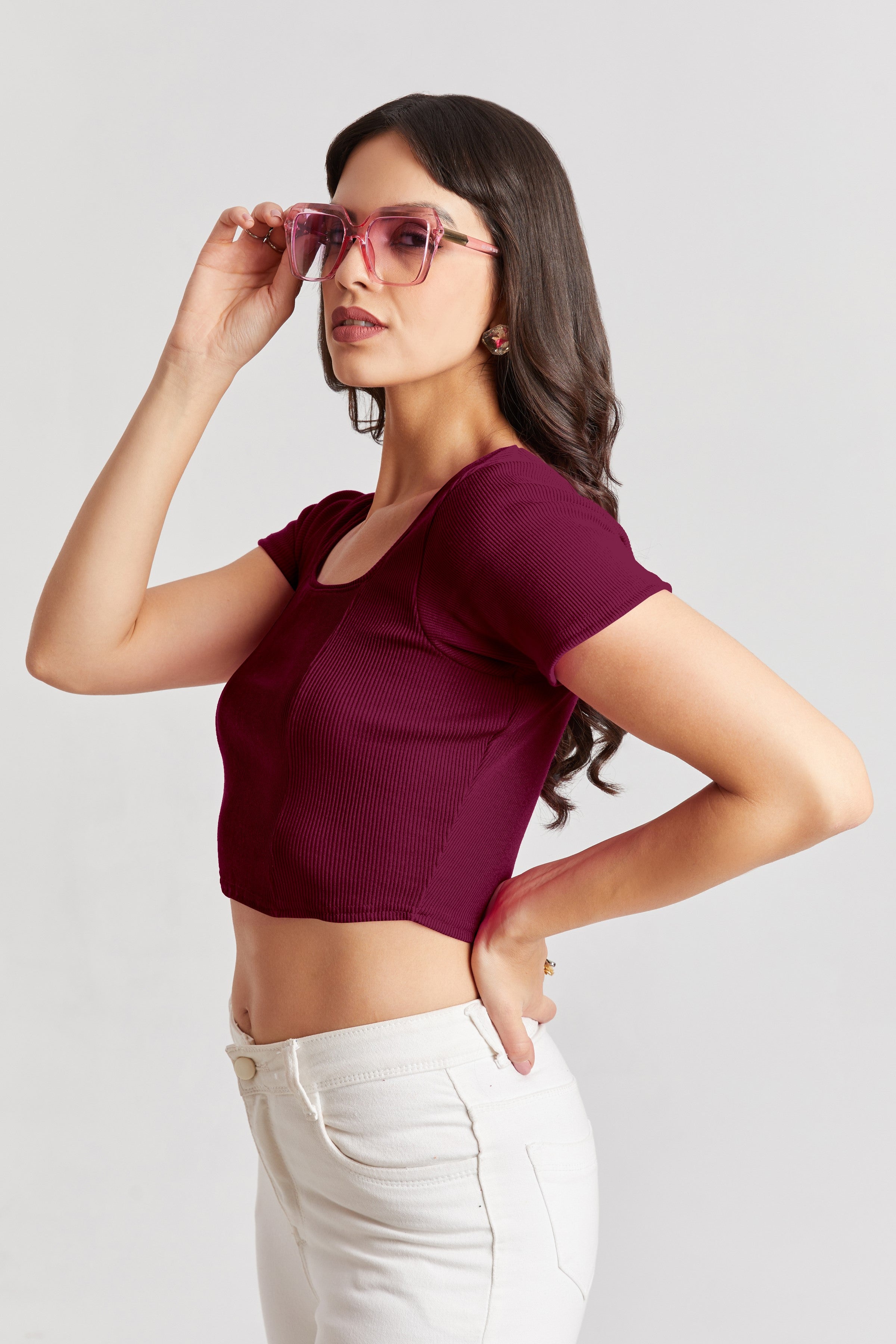Black Ribbed Square Neck Crop Top