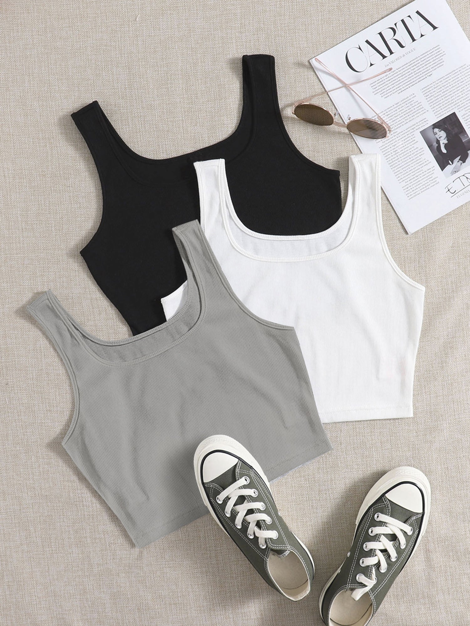 Women’s Ribbed Square Neck Crop Tank Top