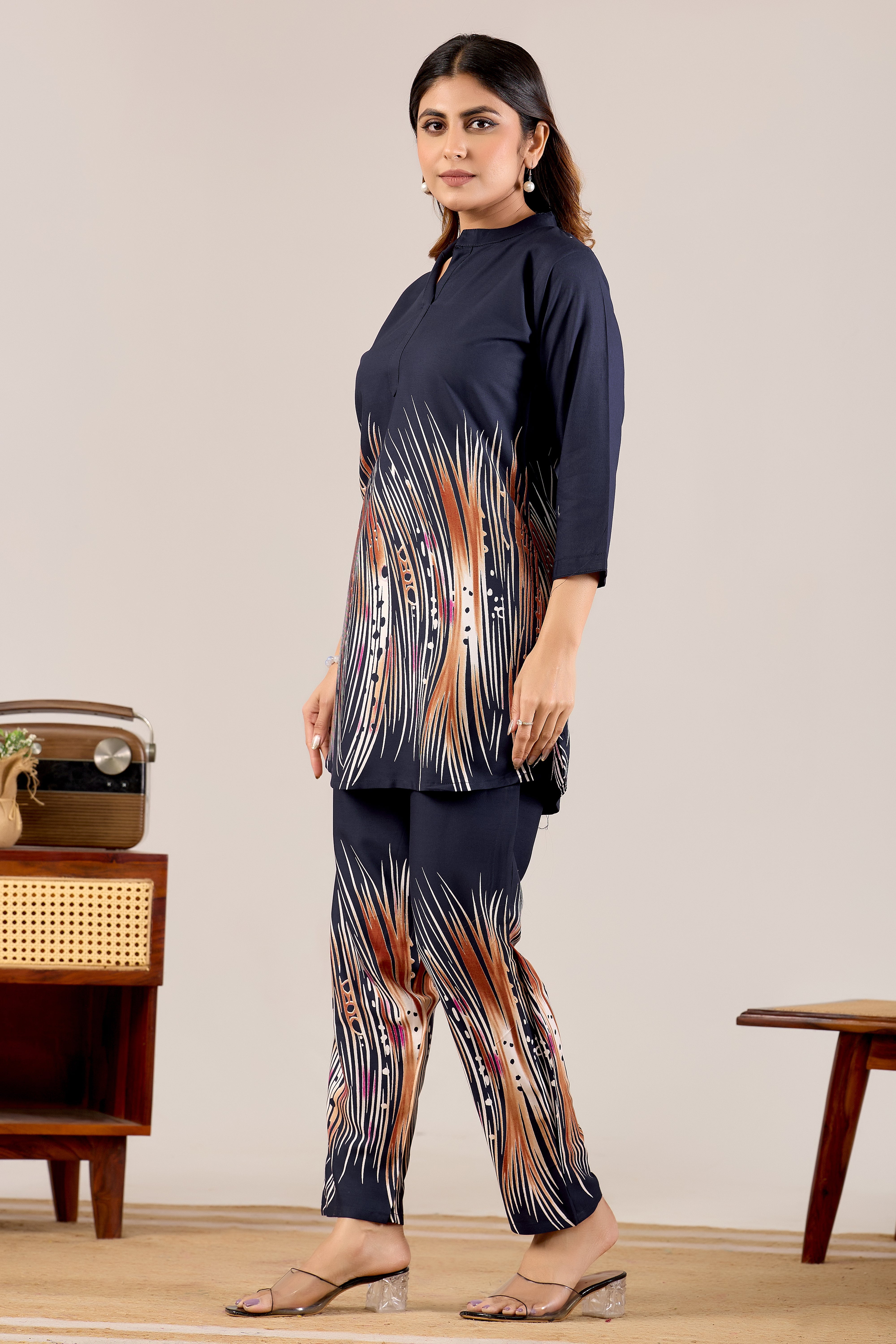 Rani Pink Abstract Wave Co-ord Set