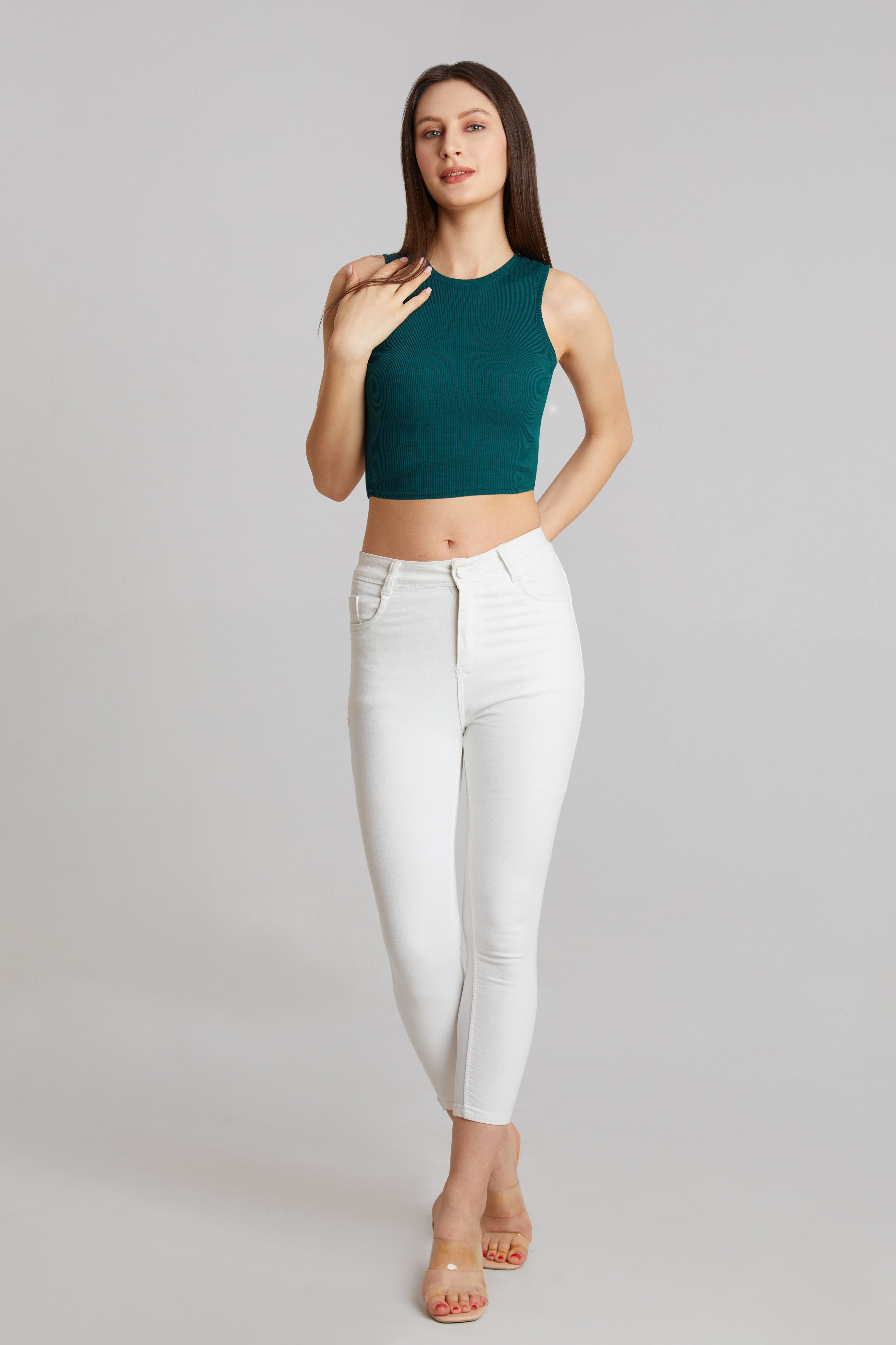 Bright Orange Ribbed Sleeveless Crop Top