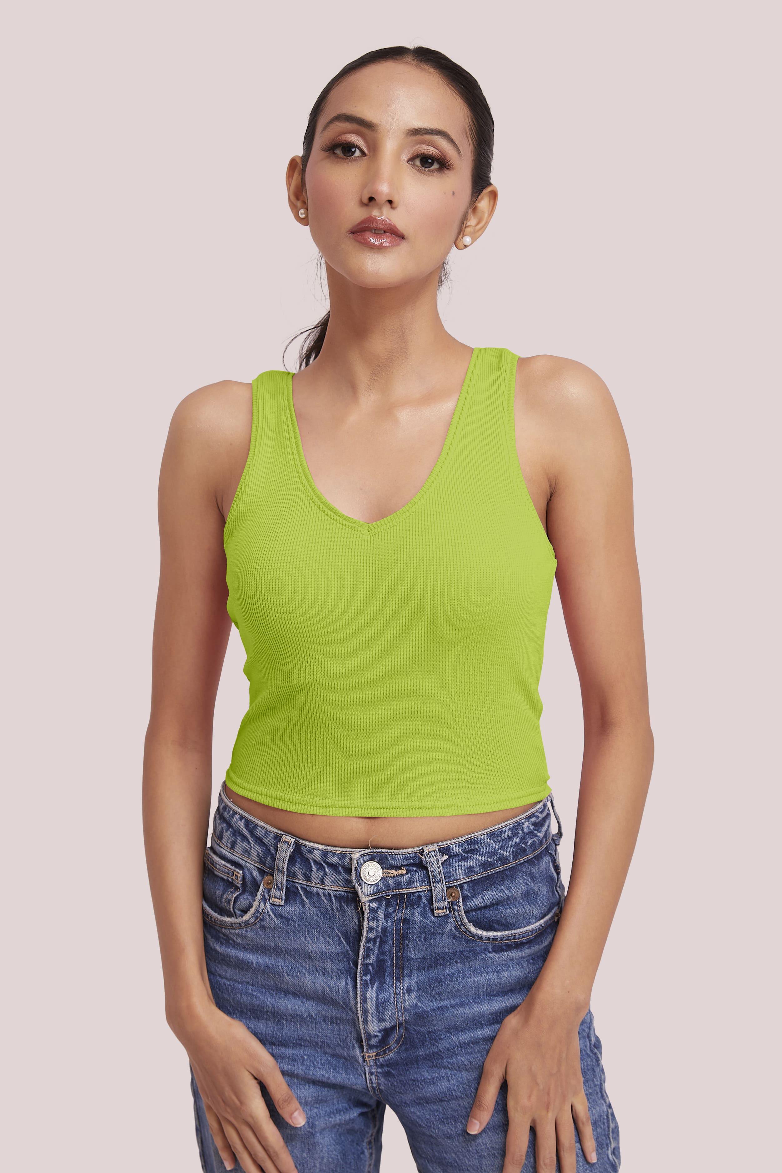 Neon Ribbed Scoop Neck Sleeveless Crop Top