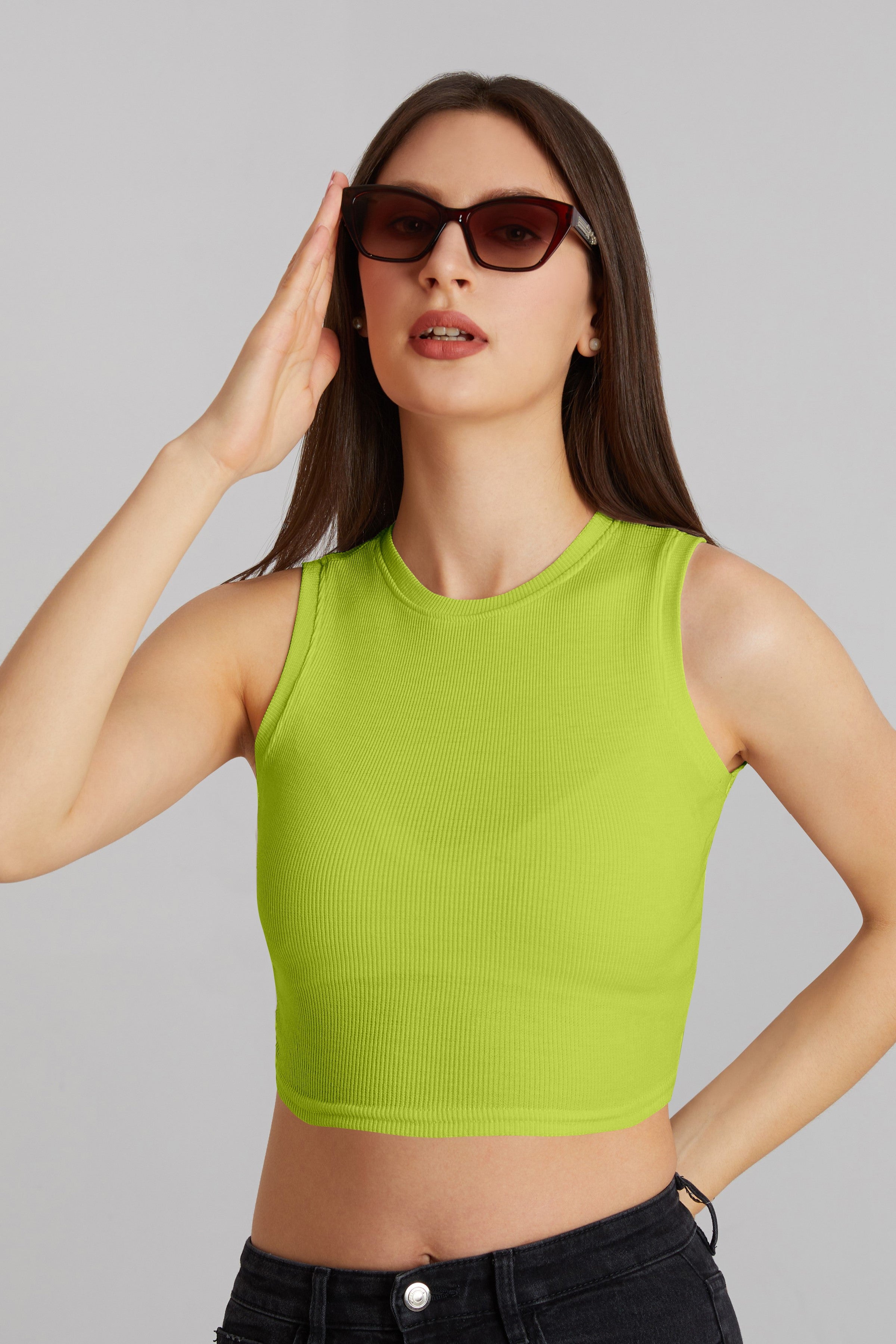 Bright Orange Ribbed Sleeveless Crop Top