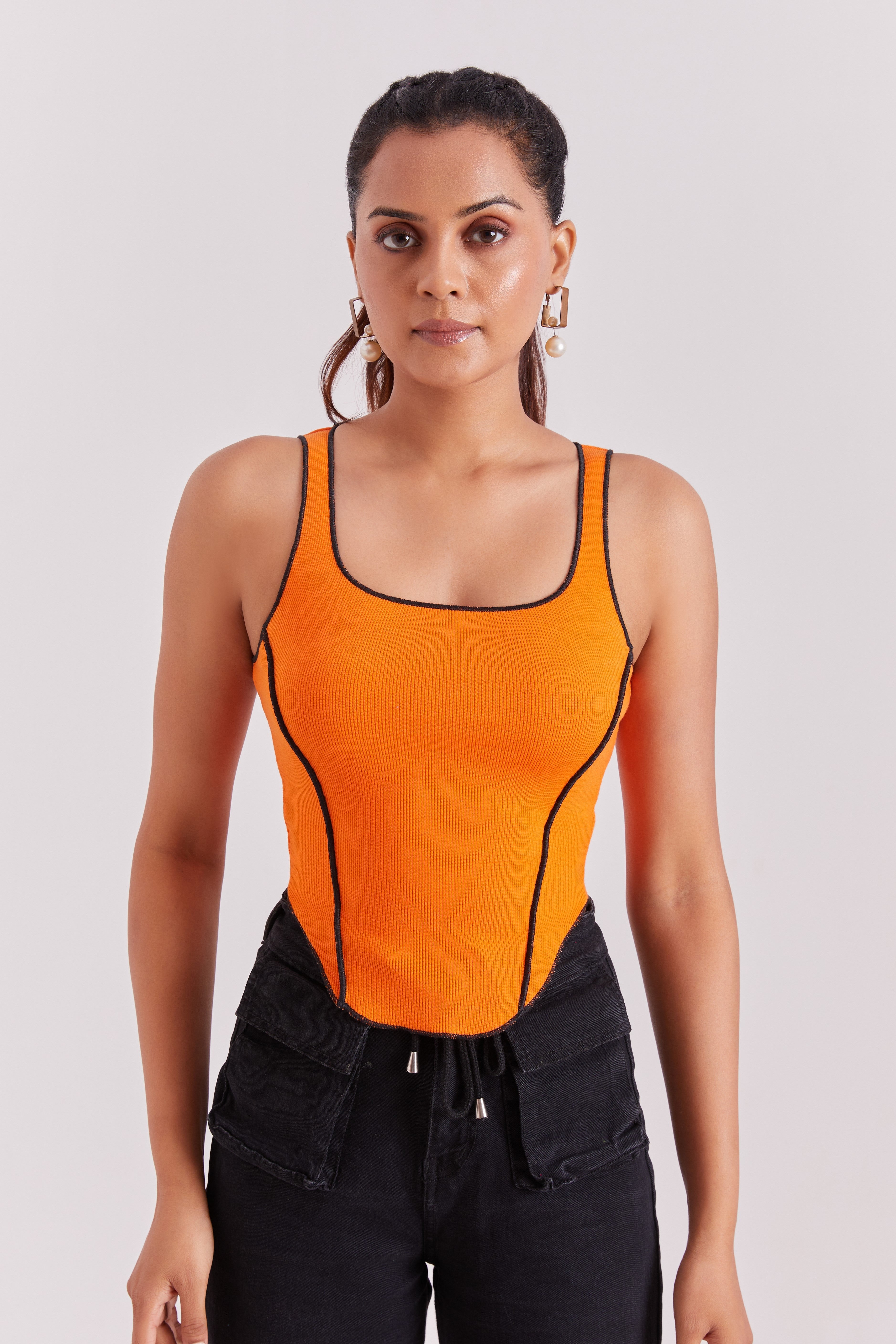 Orange Contrast Stitch Tank Top