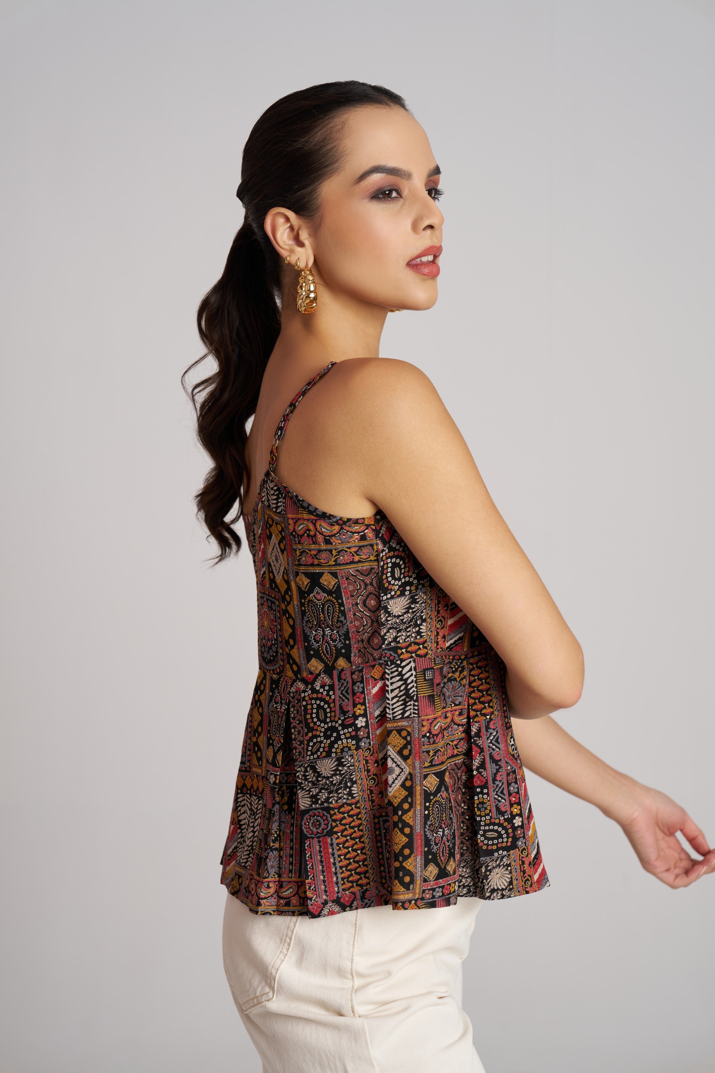 Forest Mosaic Printed Strap Top