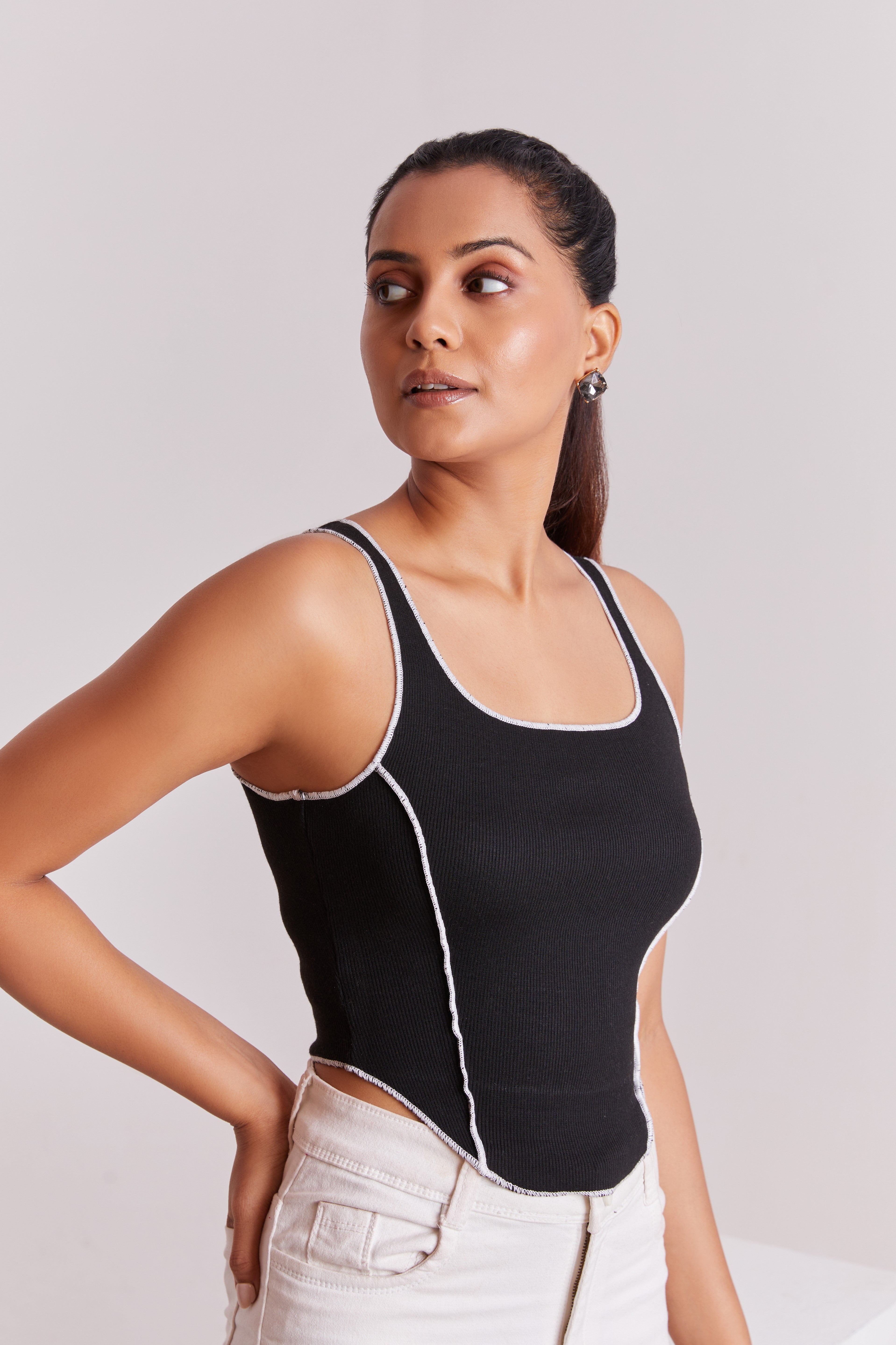 Black Contrast Stitch Tank Top