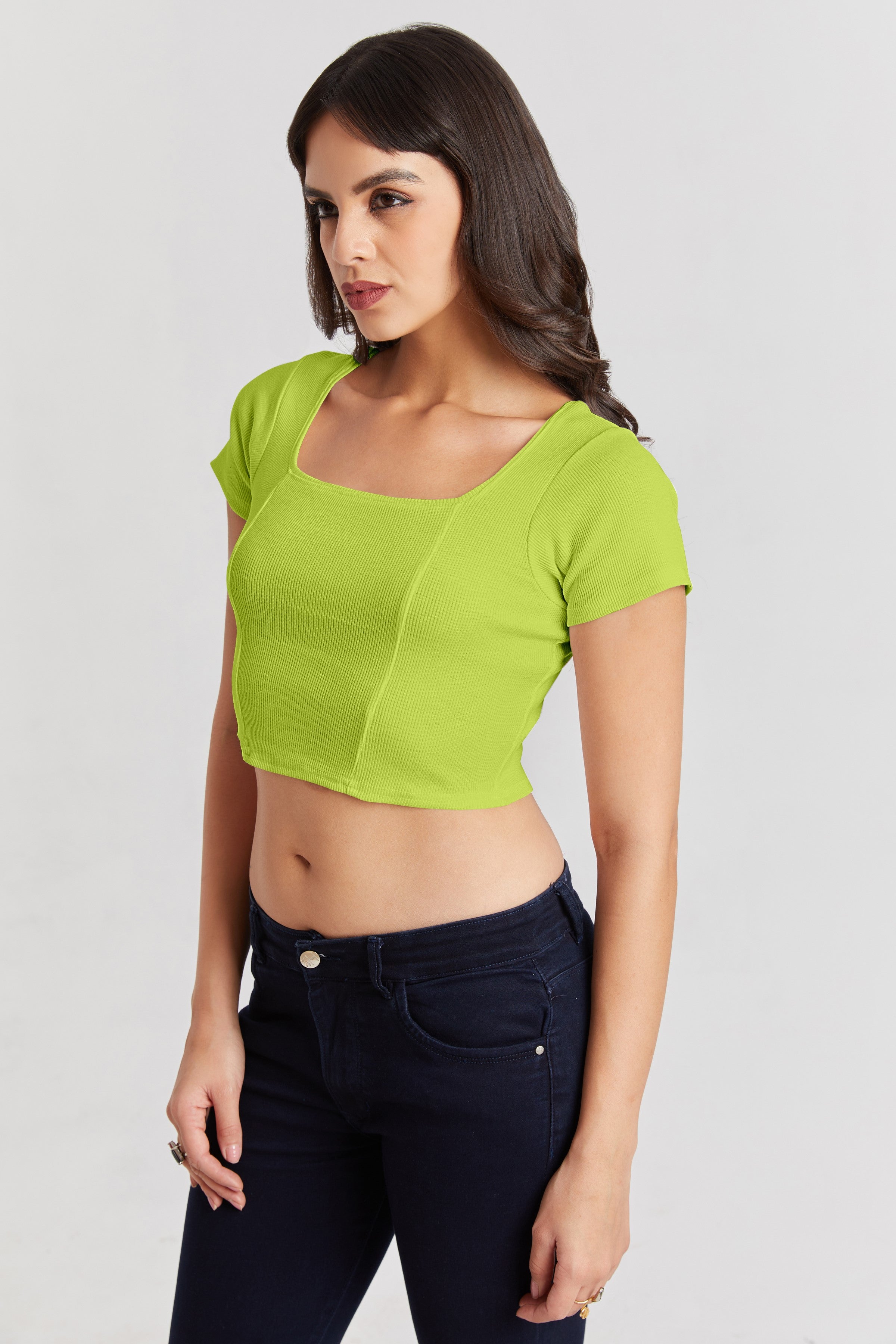 Black Ribbed Square Neck Crop Top