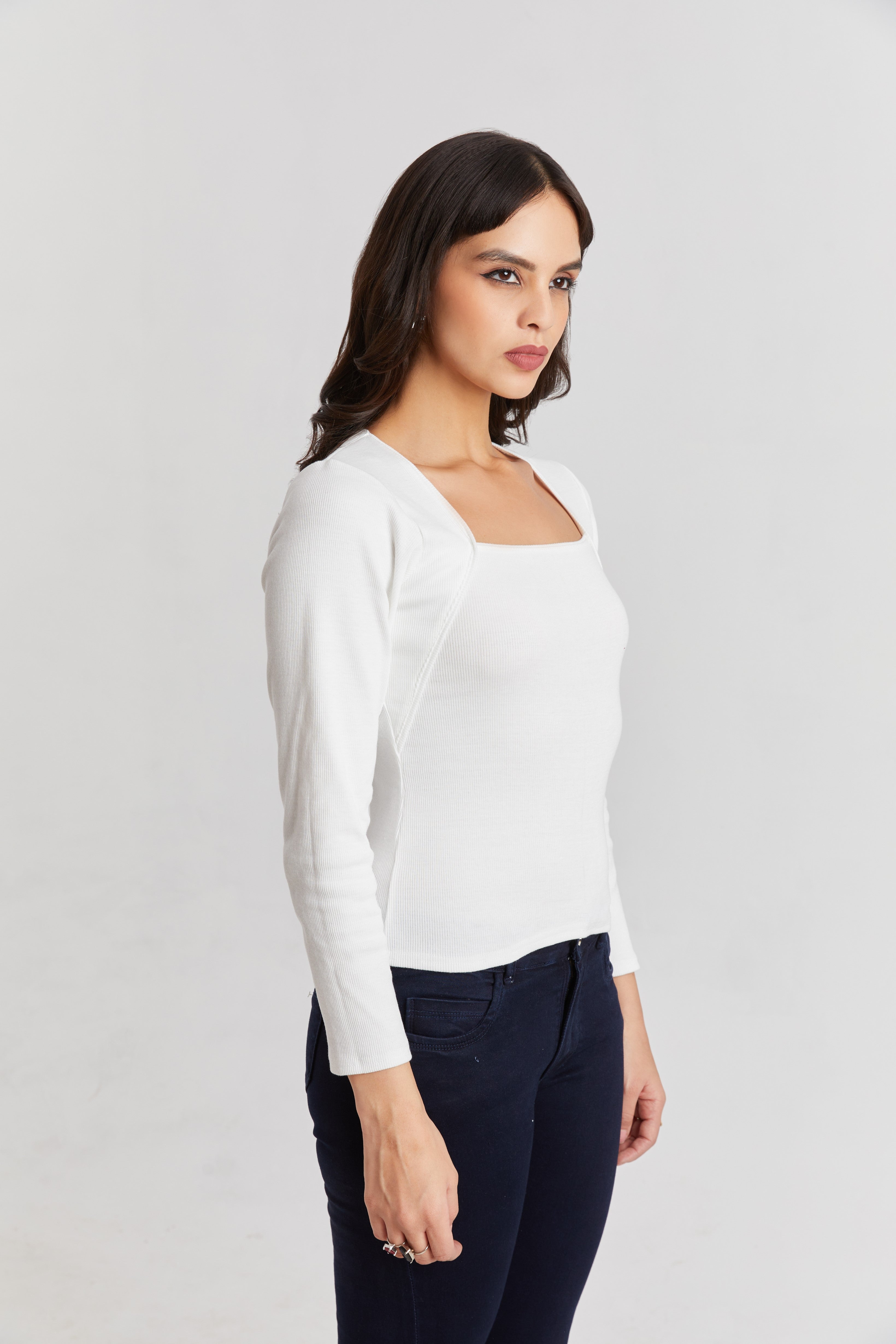 Black Ribbed Square Neck Top