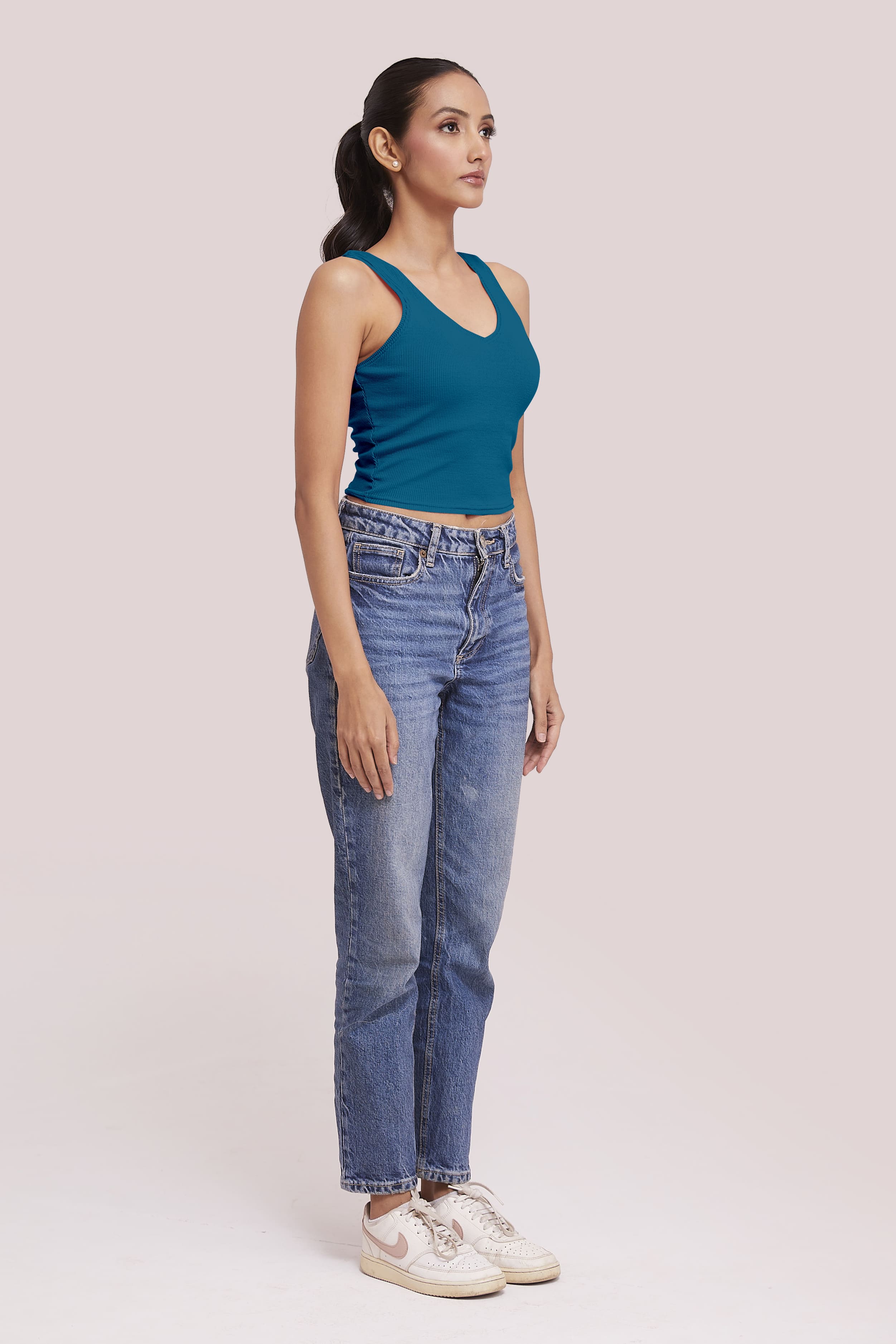 Black Ribbed Scoop Neck Sleeveless Crop Top