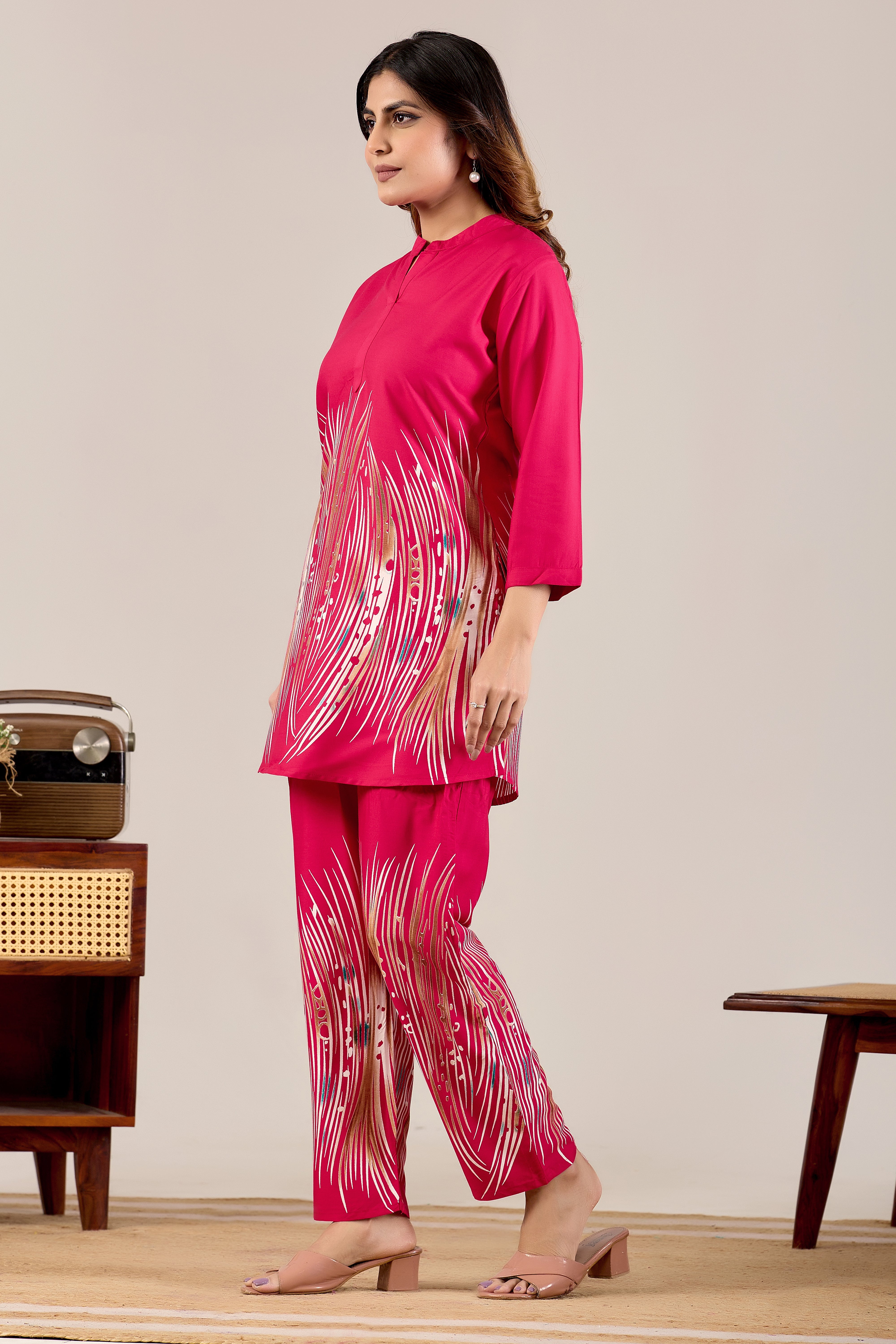 Rani Pink Abstract Wave Co-ord Set