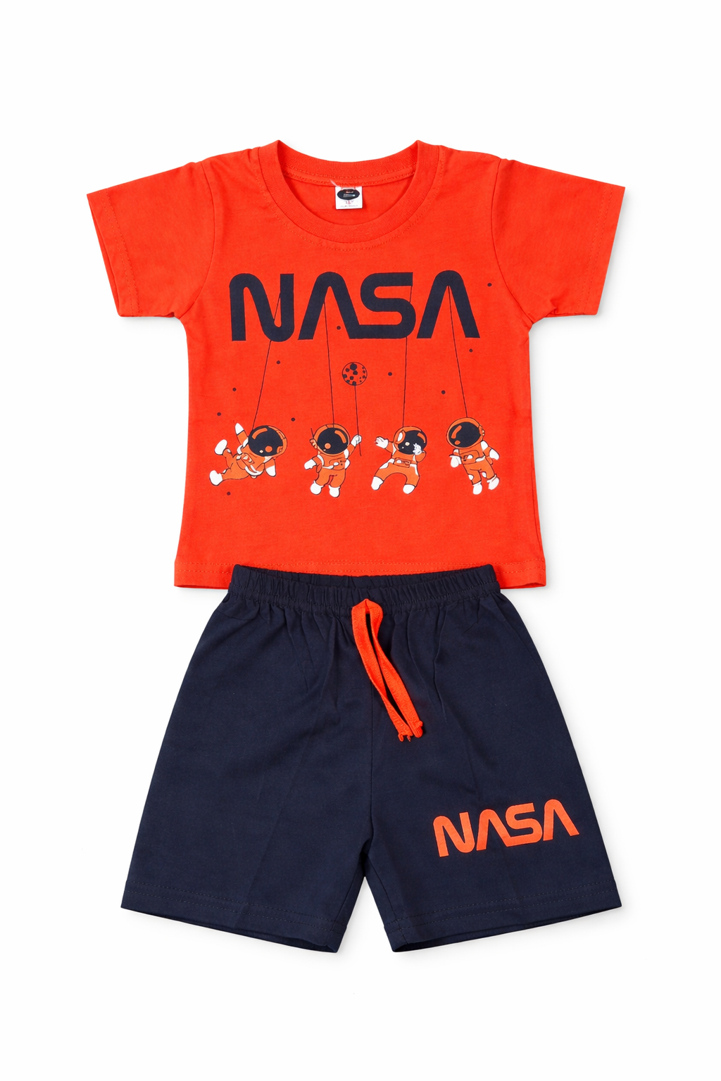 Boys Orange NASA Printed T-Shirt with Navy Shorts Co-ord Set