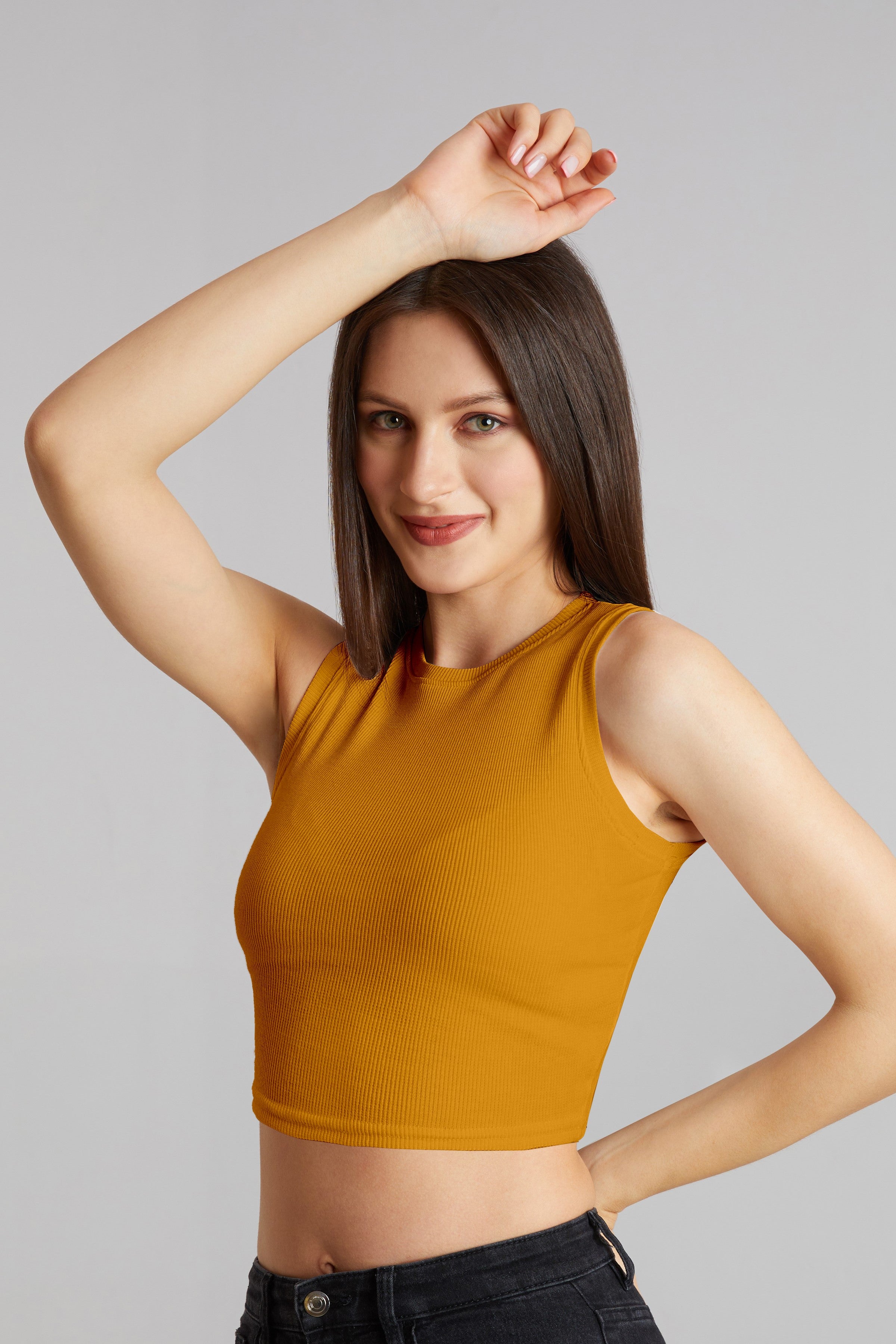 Bright Orange Ribbed Sleeveless Crop Top