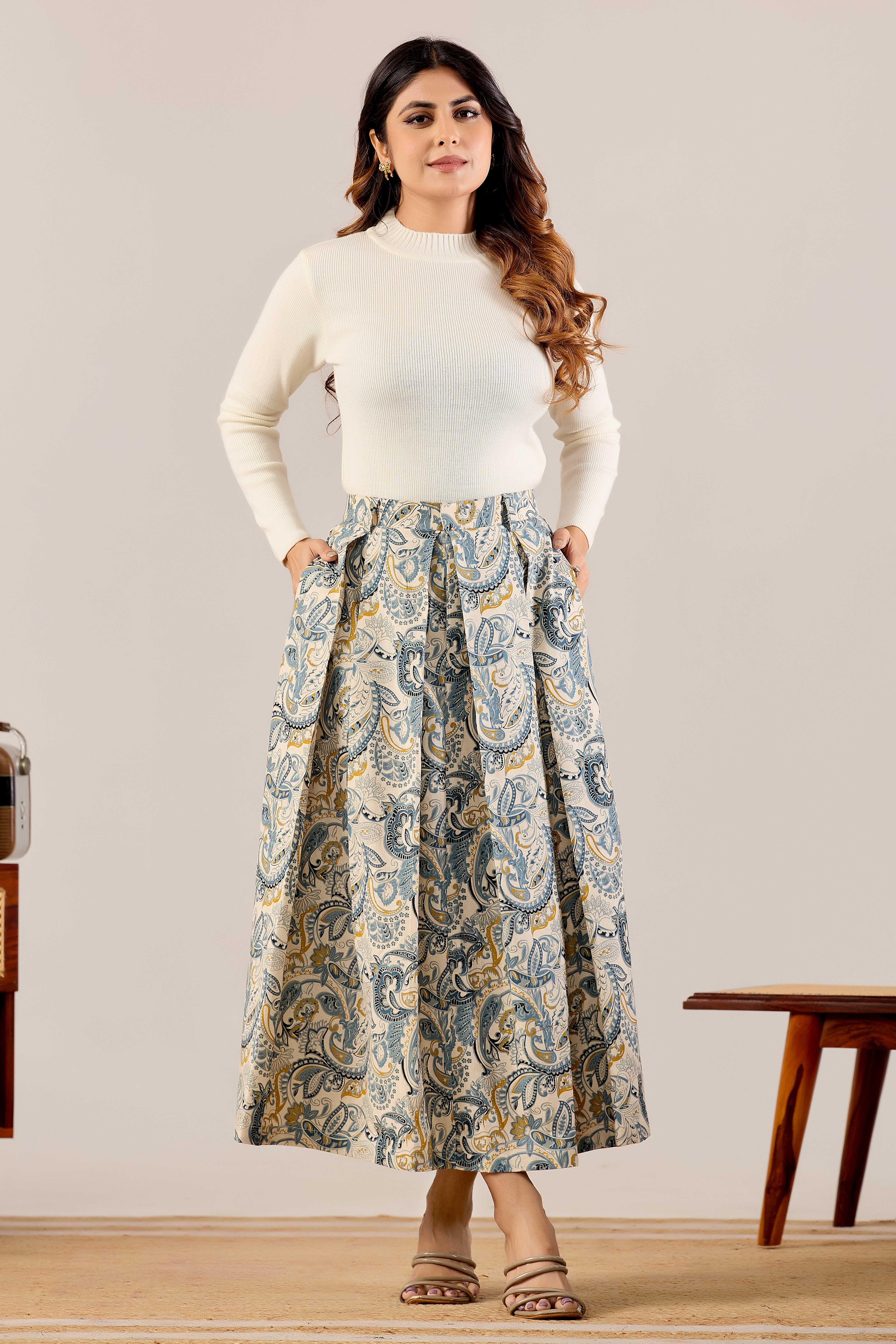 Vintage Paisley Elegance Midi Skirt