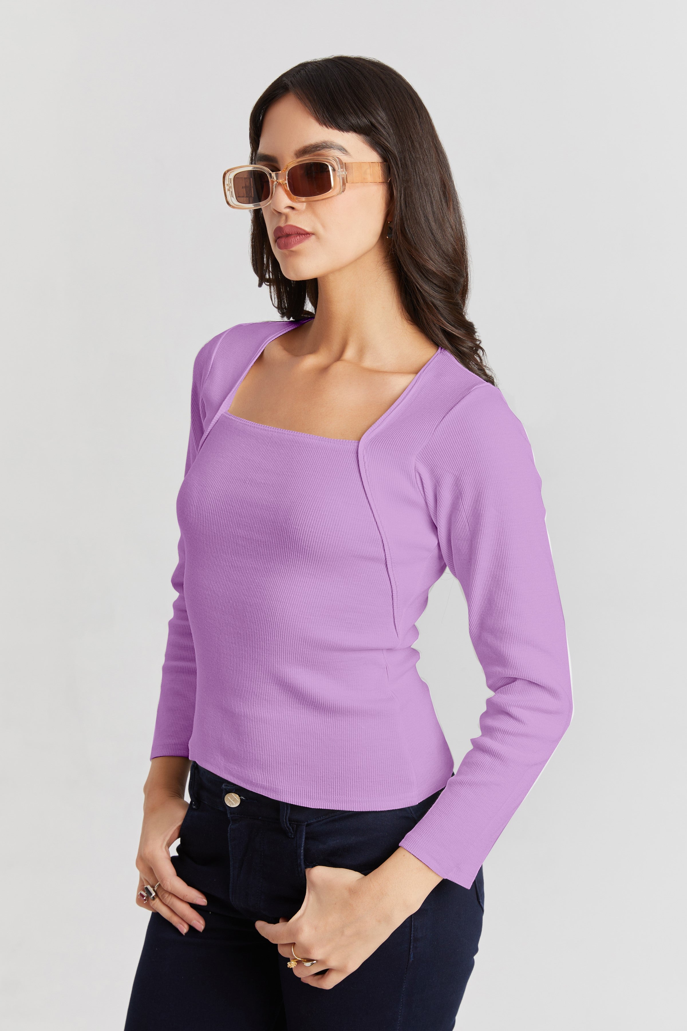 Black Ribbed Square Neck Top