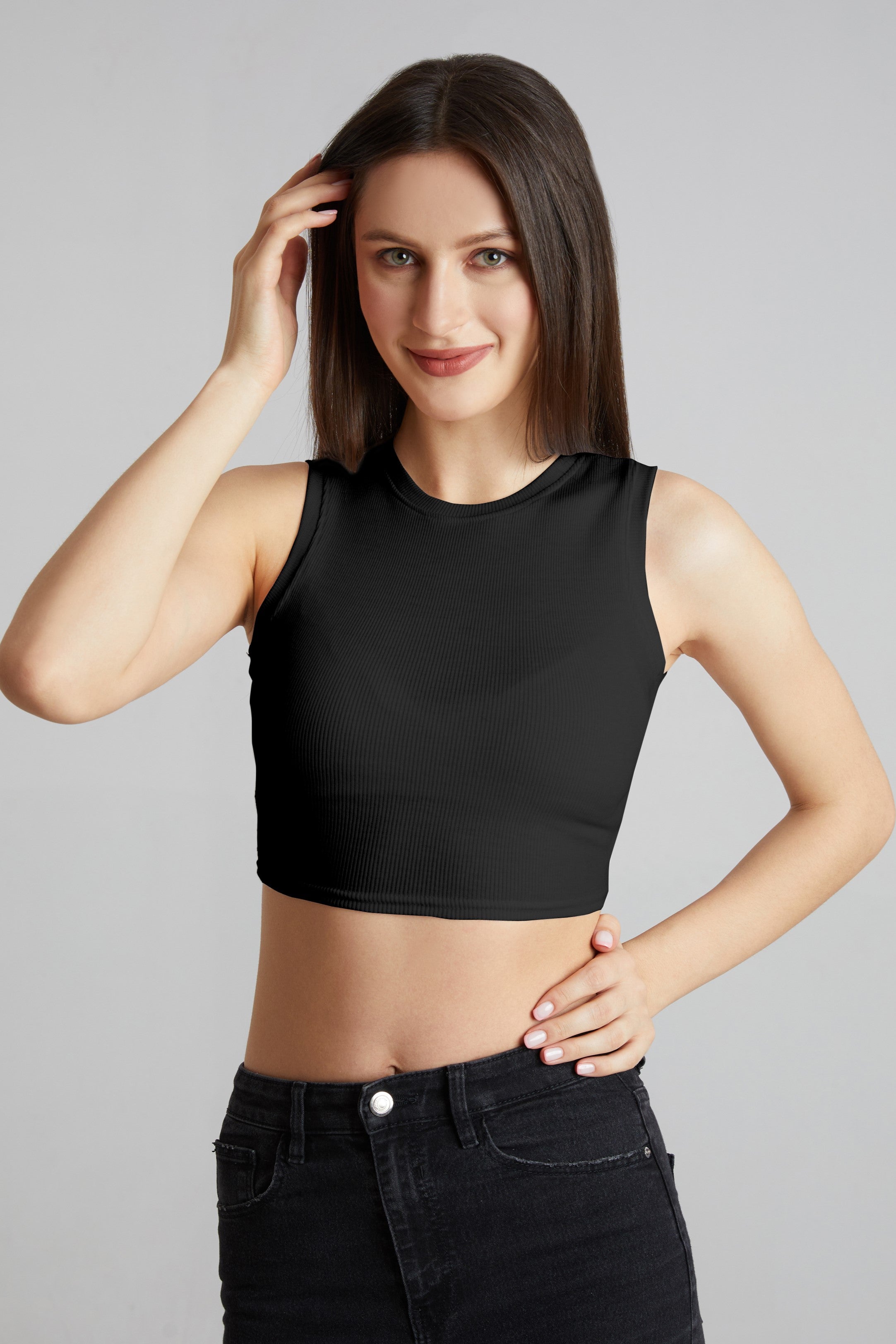 Bright Orange Ribbed Sleeveless Crop Top