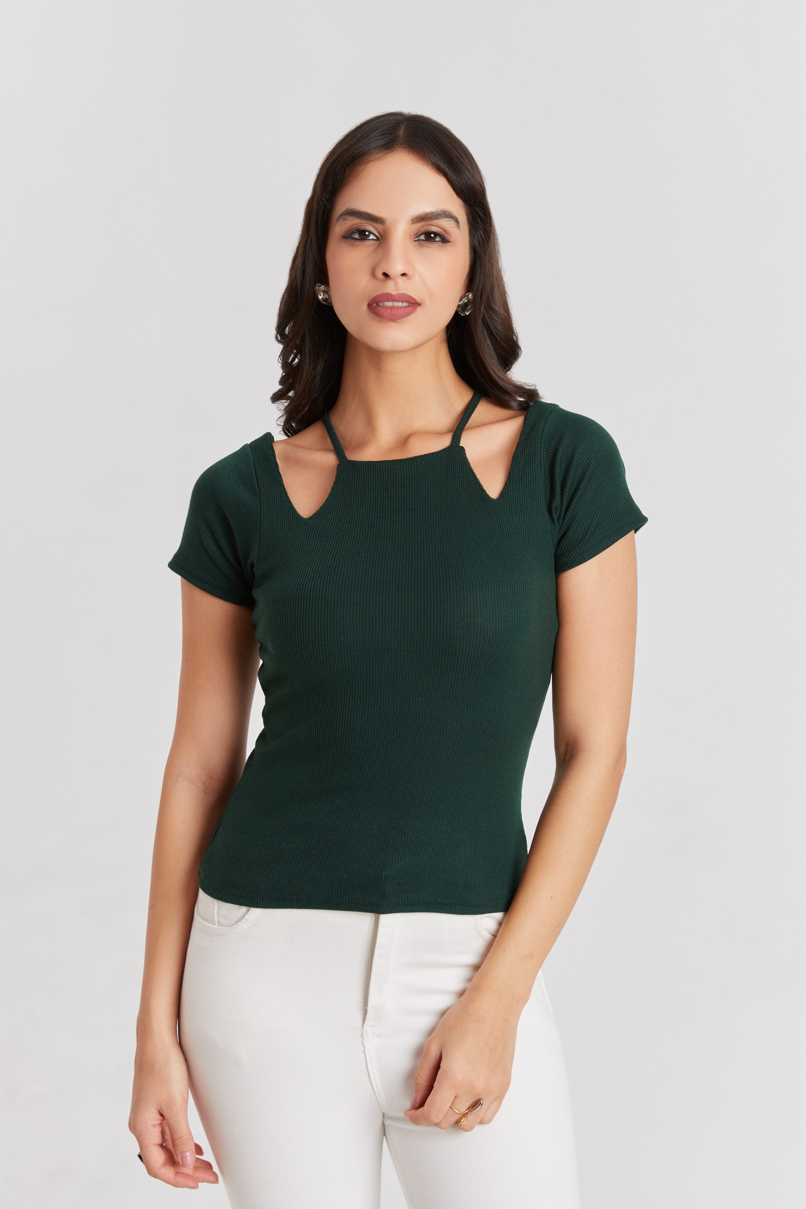 Midnight White Ribbed Cutout Top