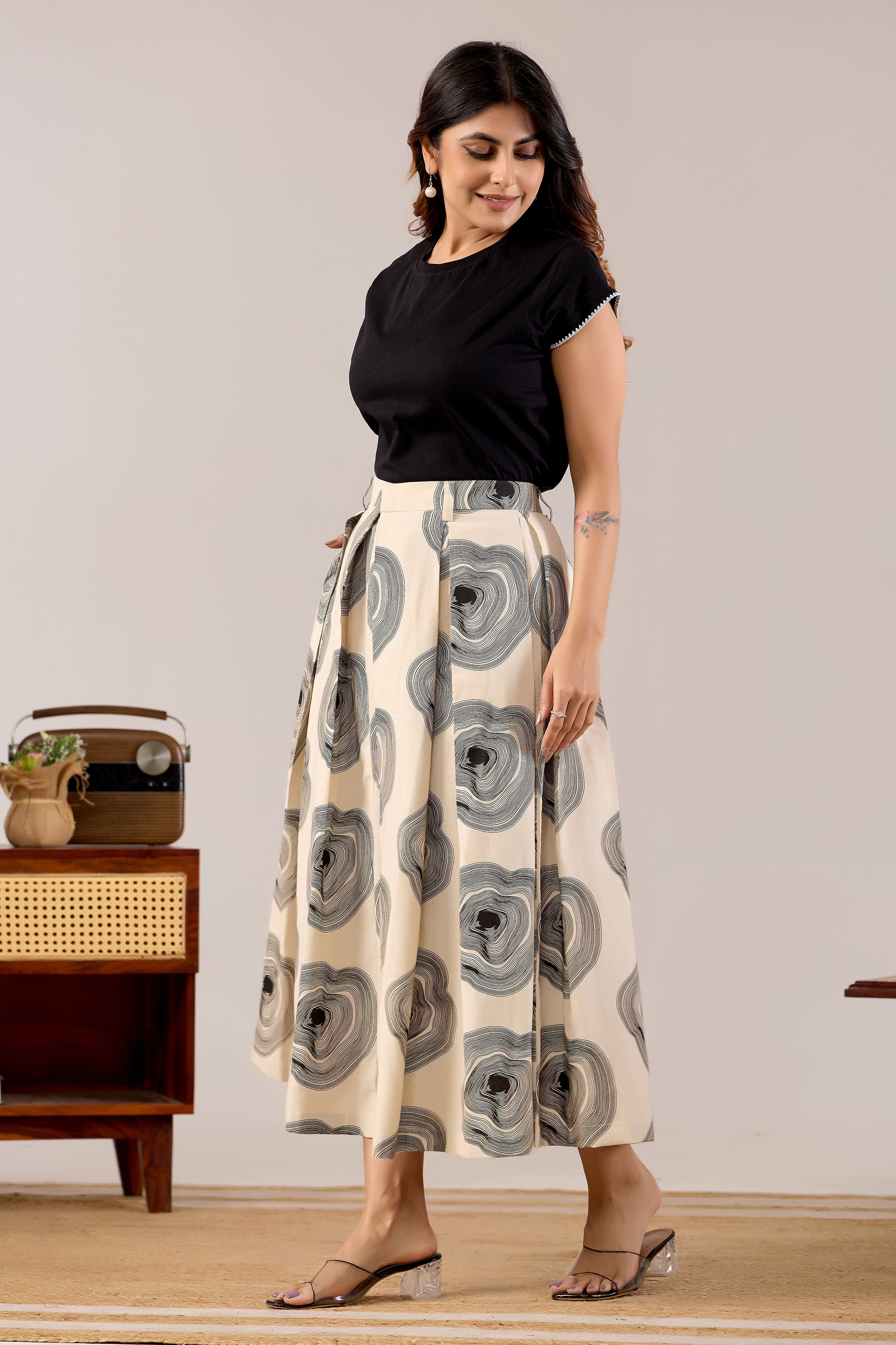 Stone Ripple A-Line Midi Skirt
