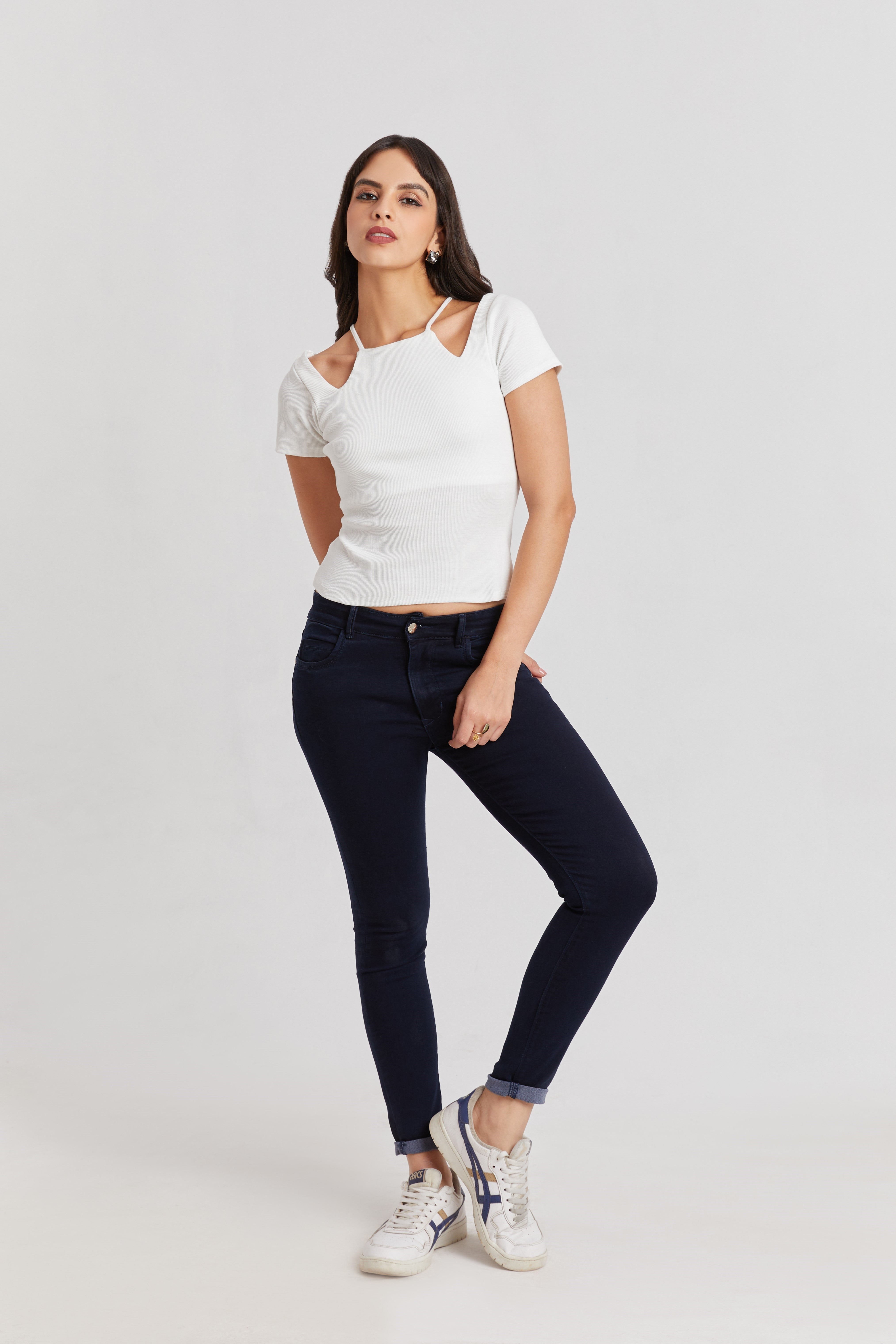 Midnight White Ribbed Cutout Top