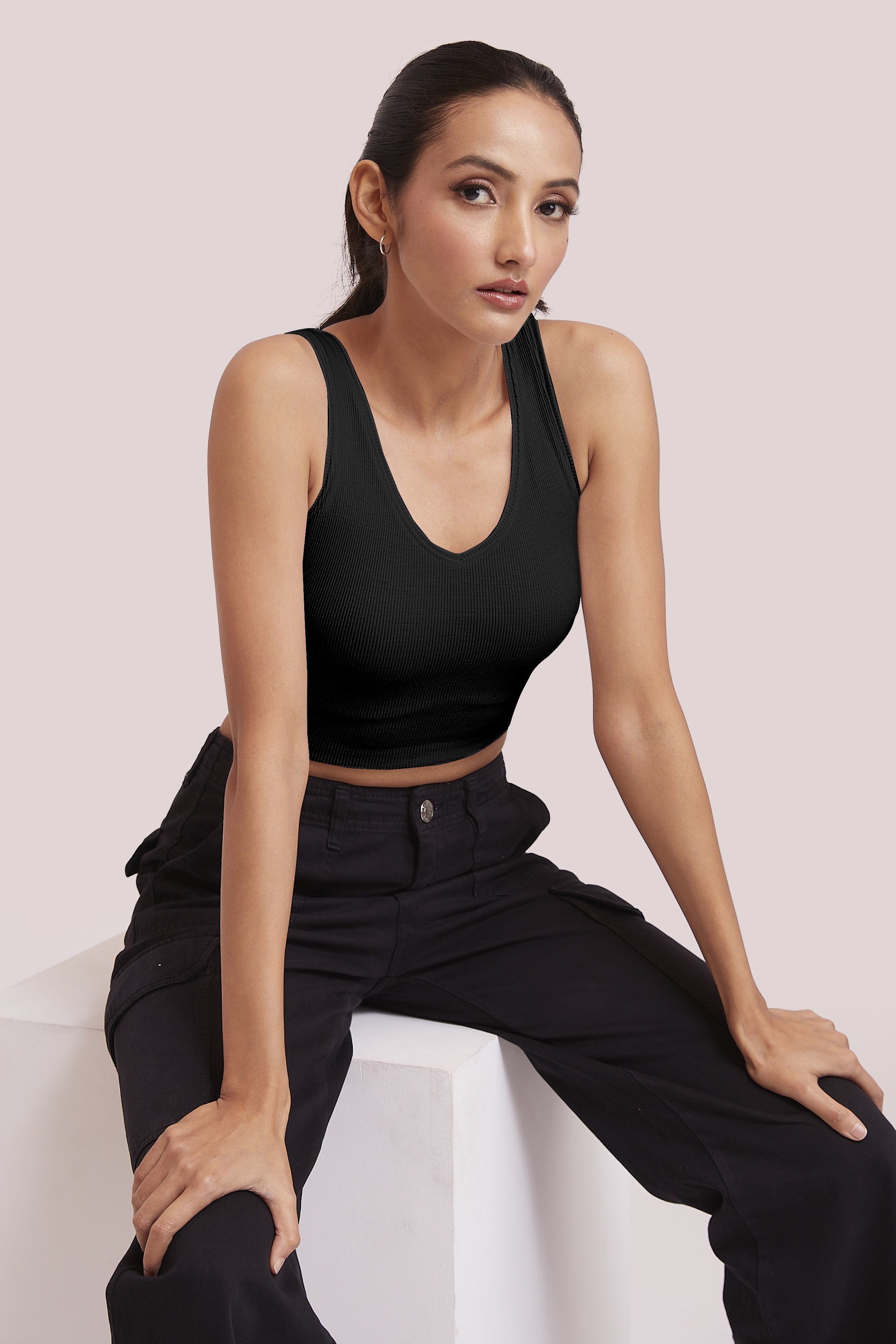 Bright Red Ribbed Scoop Neck Sleeveless Crop Top