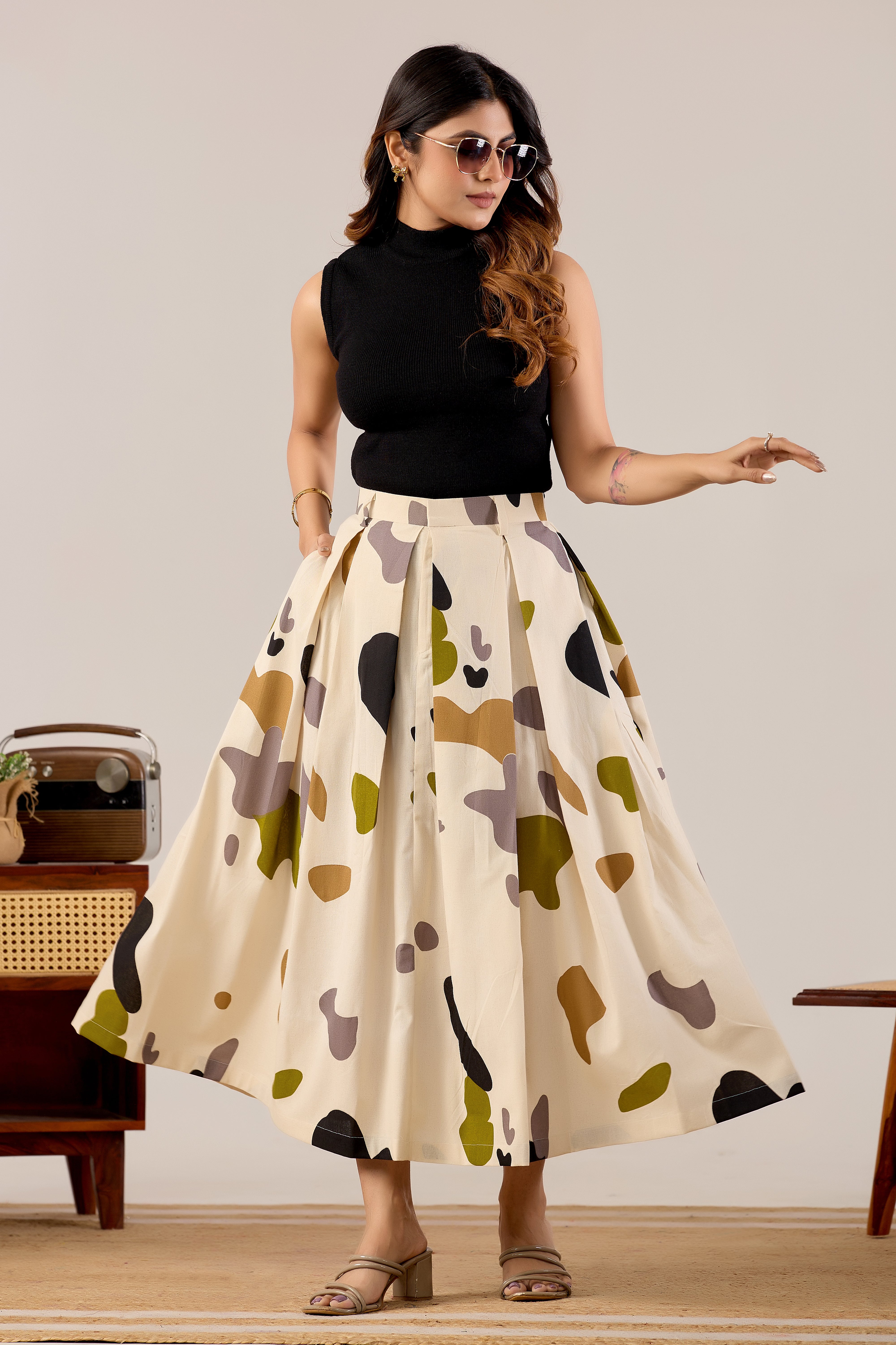 Pebble Pop Printed Midi Skirt