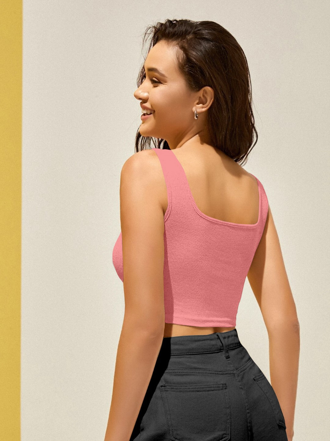 Soft Pink Ribbed Cropped Tank