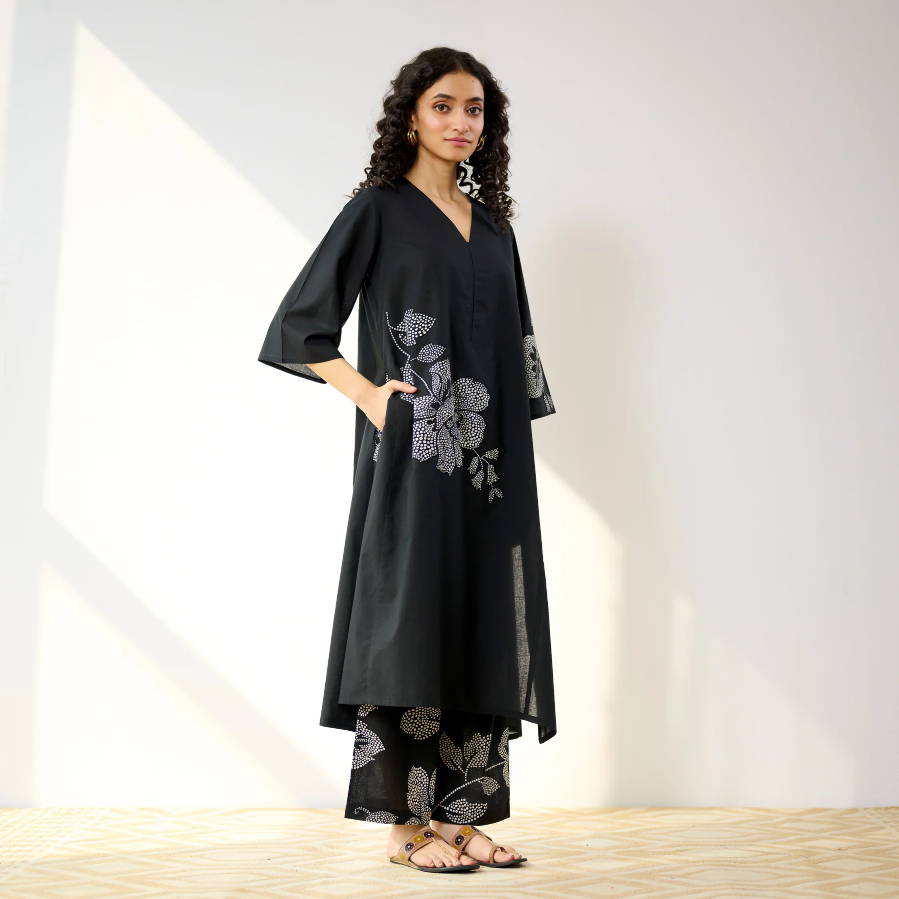 Black Floral Printed Kurta with Palazzo
