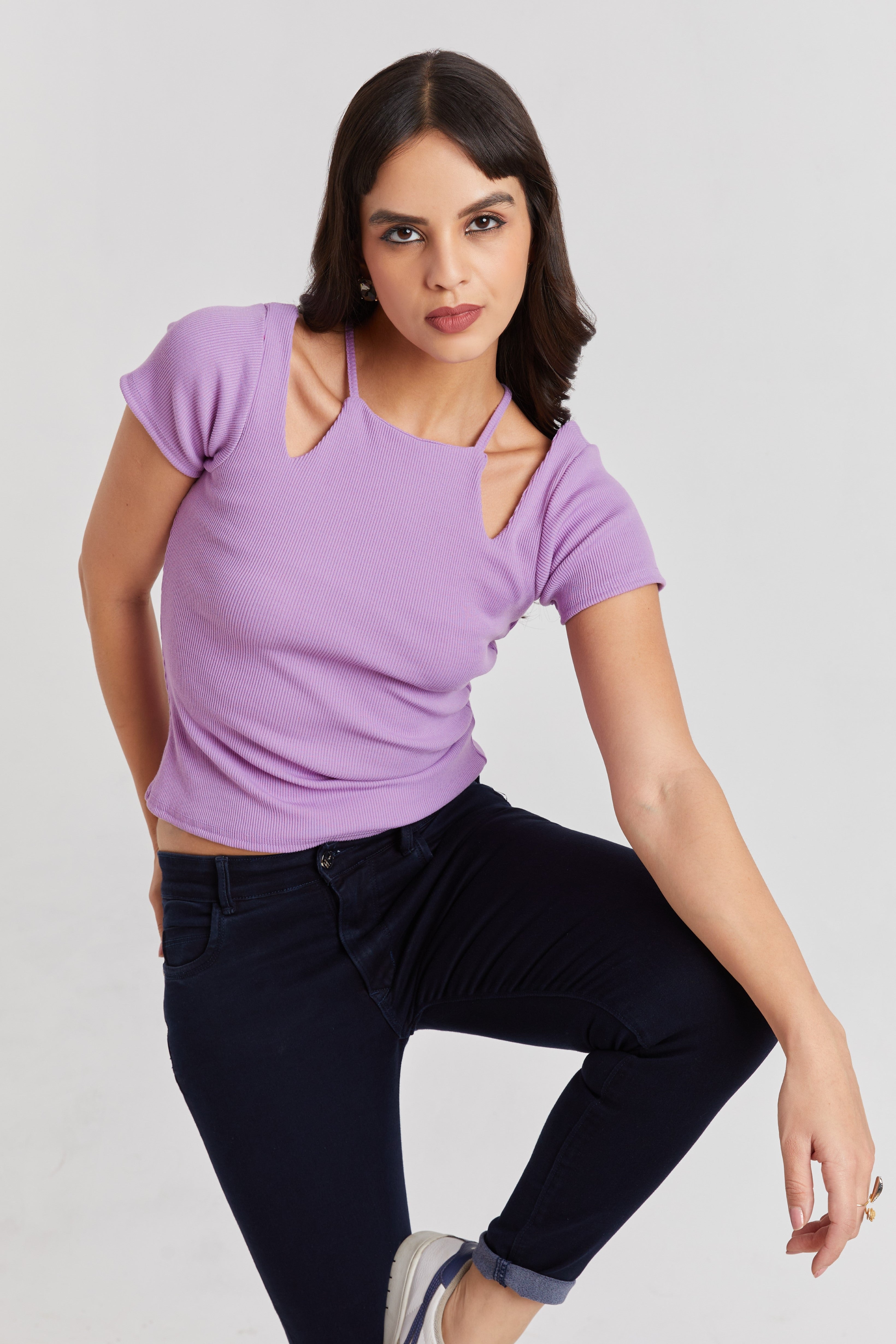 Midnight Black Ribbed Cutout Top