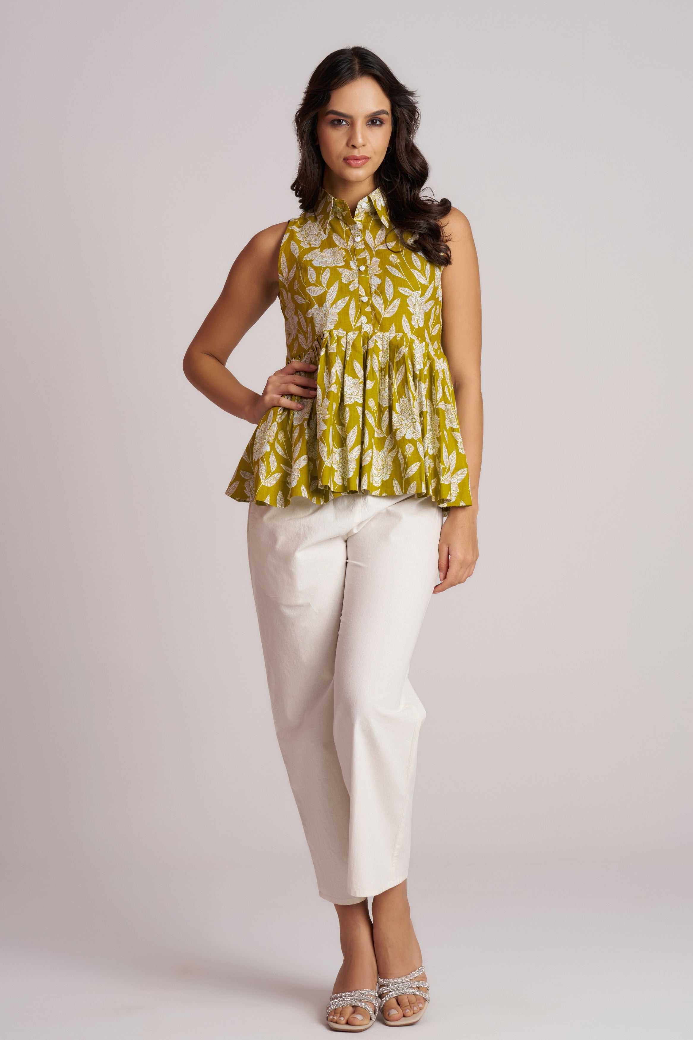 Teal Bloom Sleeveless Peplum Top