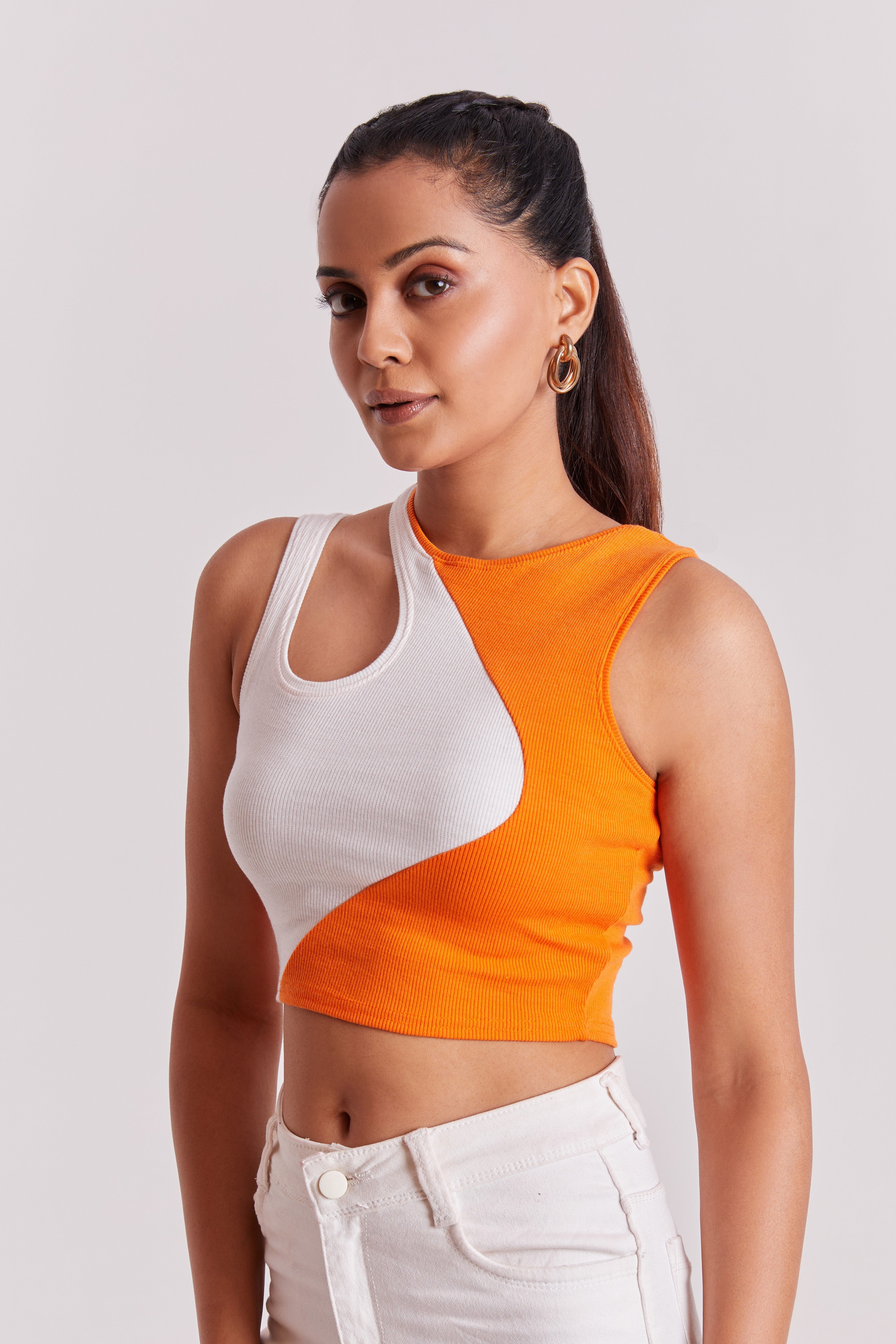 Black-Ribbed Sleeveless Cut-Out Tank Top