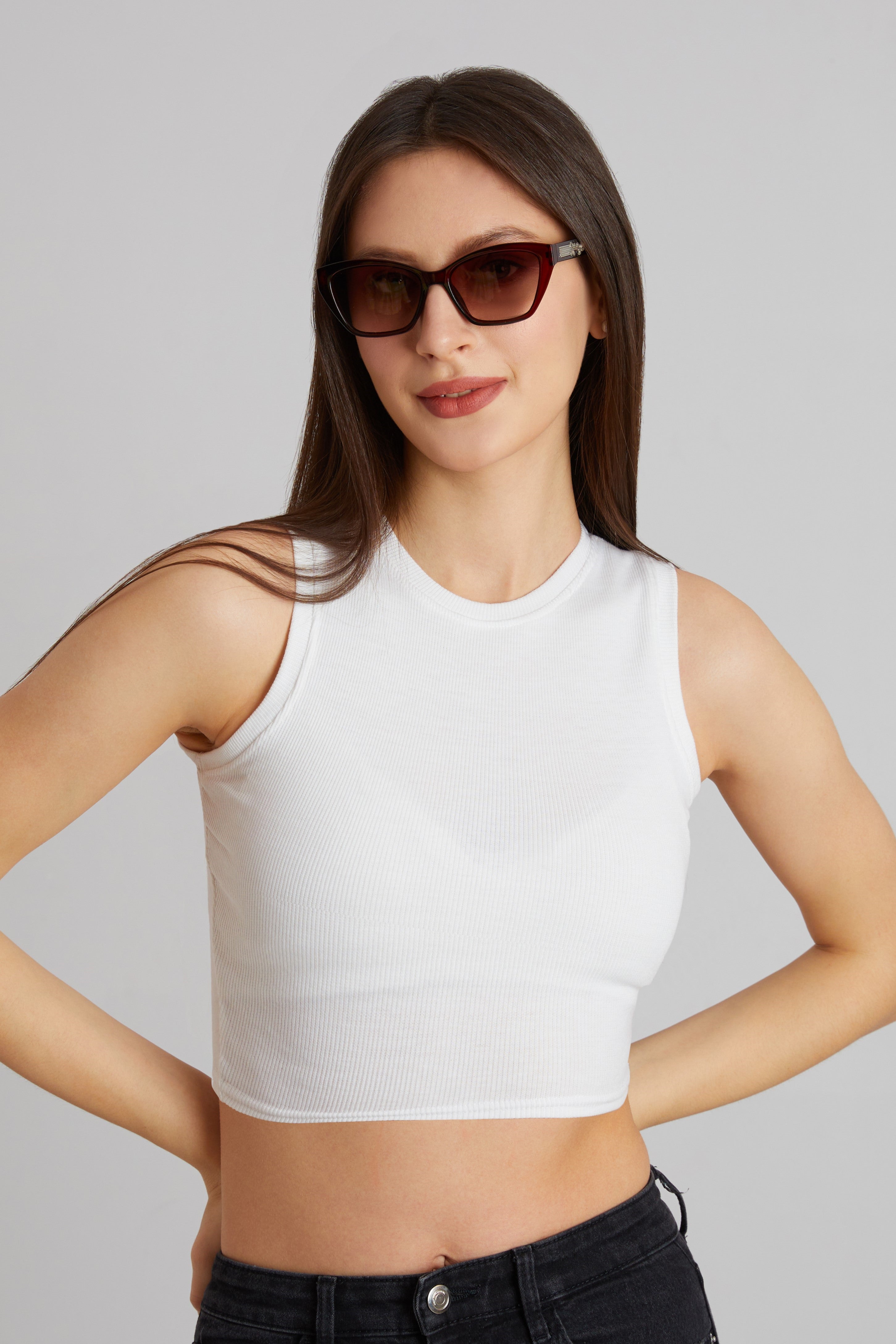 Bright Orange Ribbed Sleeveless Crop Top