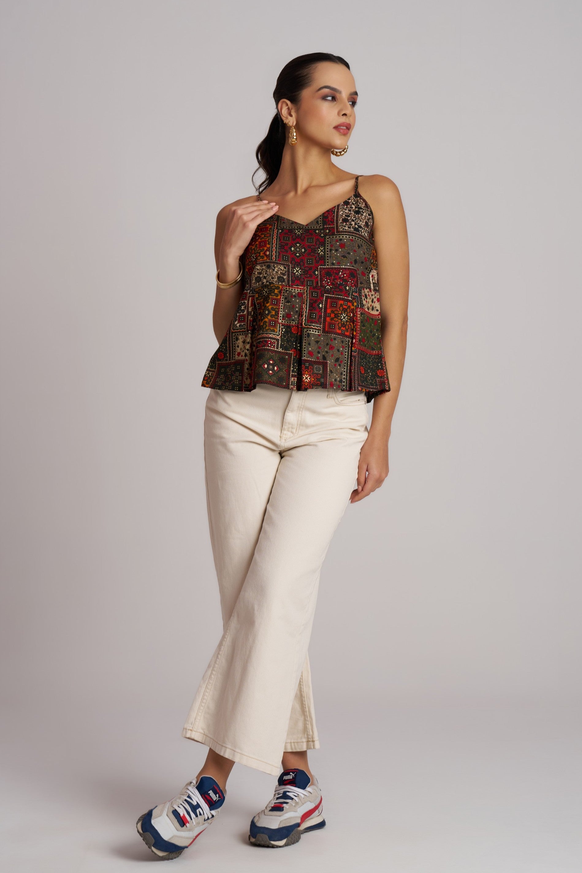Forest Mosaic Printed Strap Top