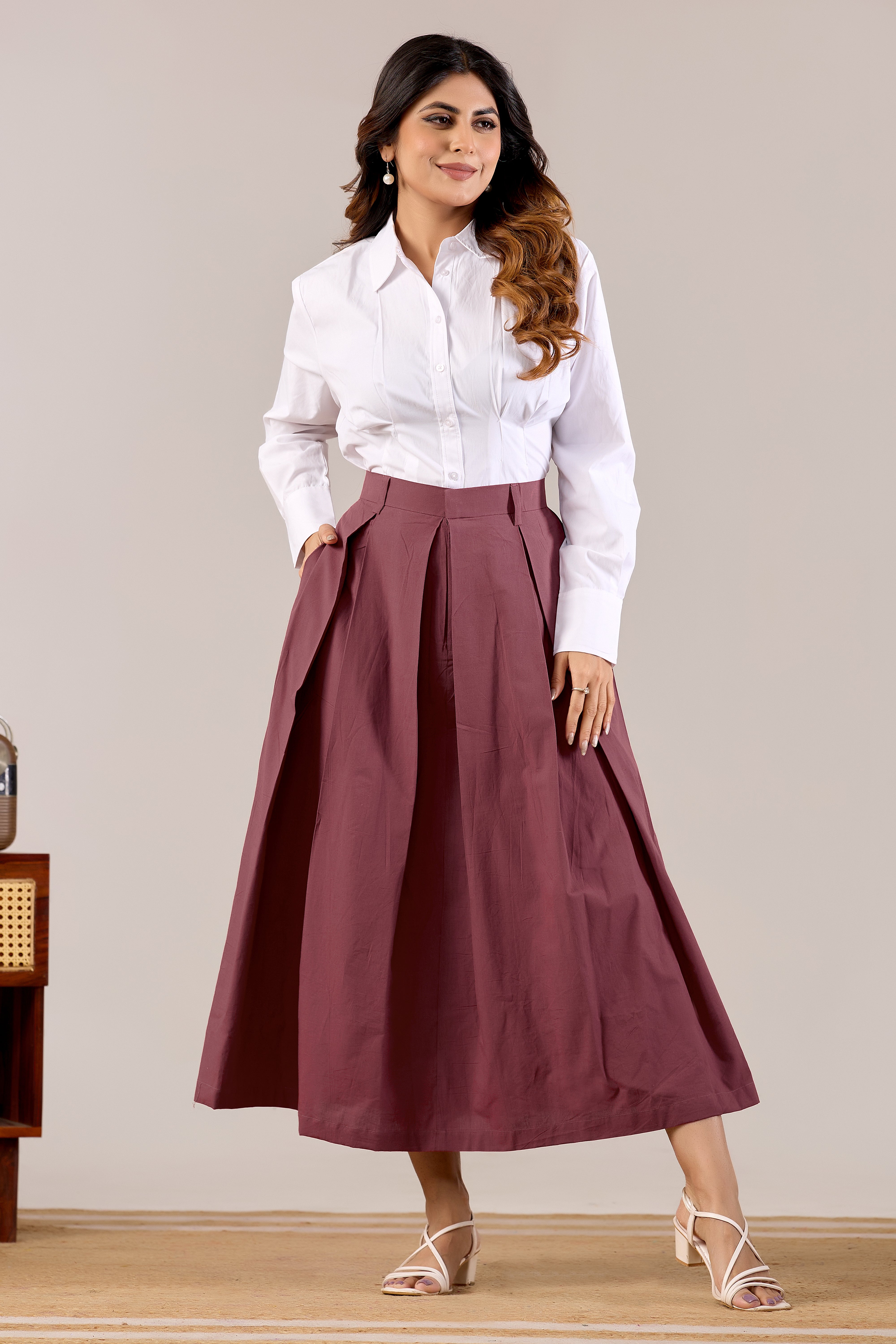 Sandstone Flow Pleated Skirt