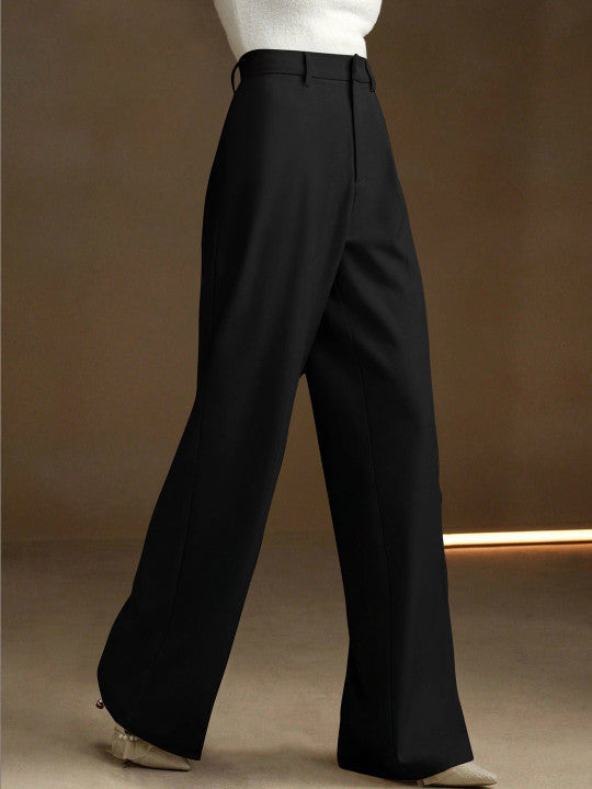 Elegant High-Waist Wide-Leg Trousers – Beige