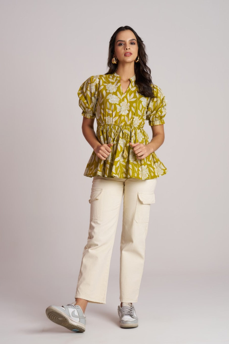 Plum Bloom Puff Sleeve Peplum Top